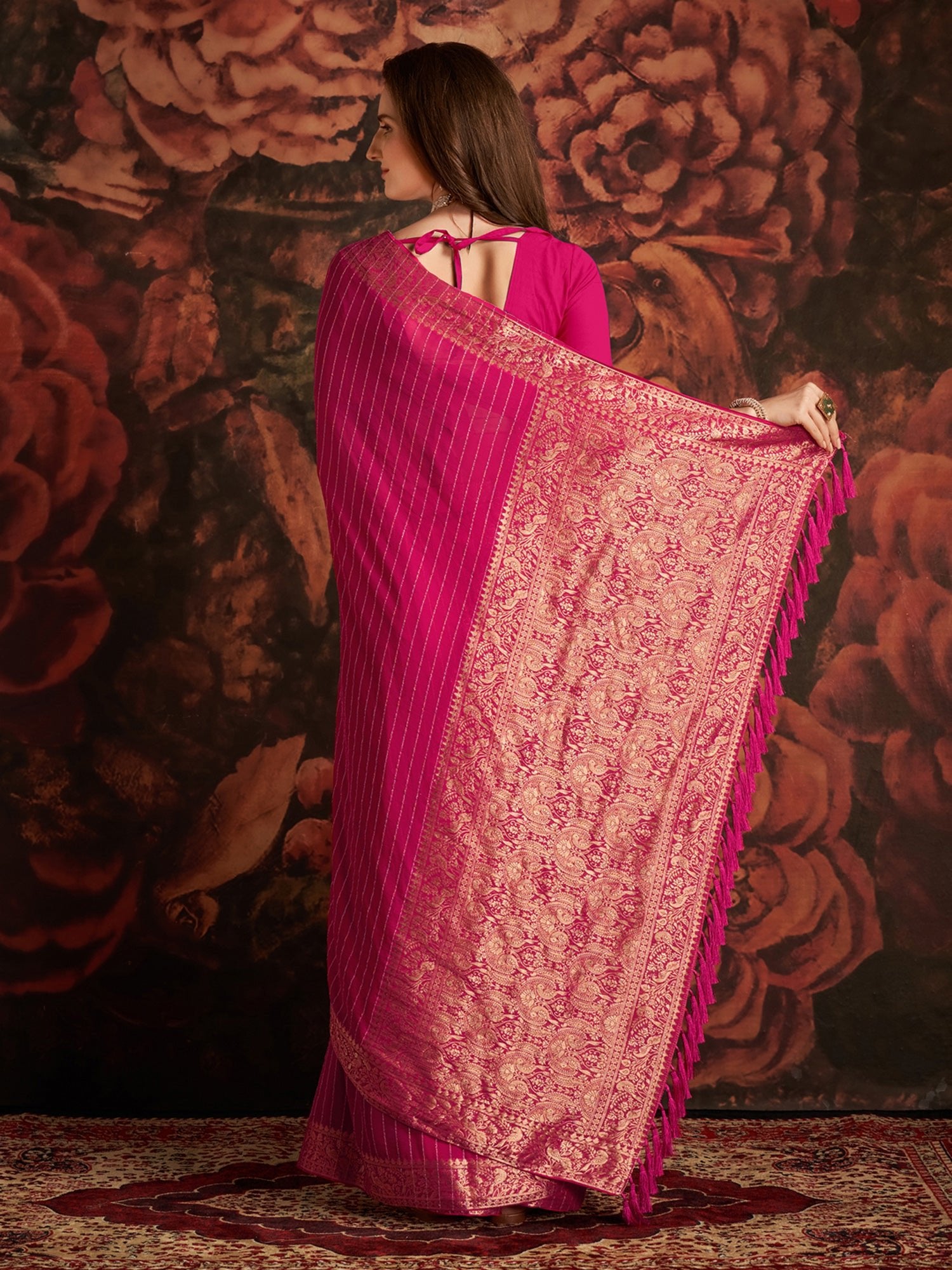 Pink Floral Georgette Saree - Ressa