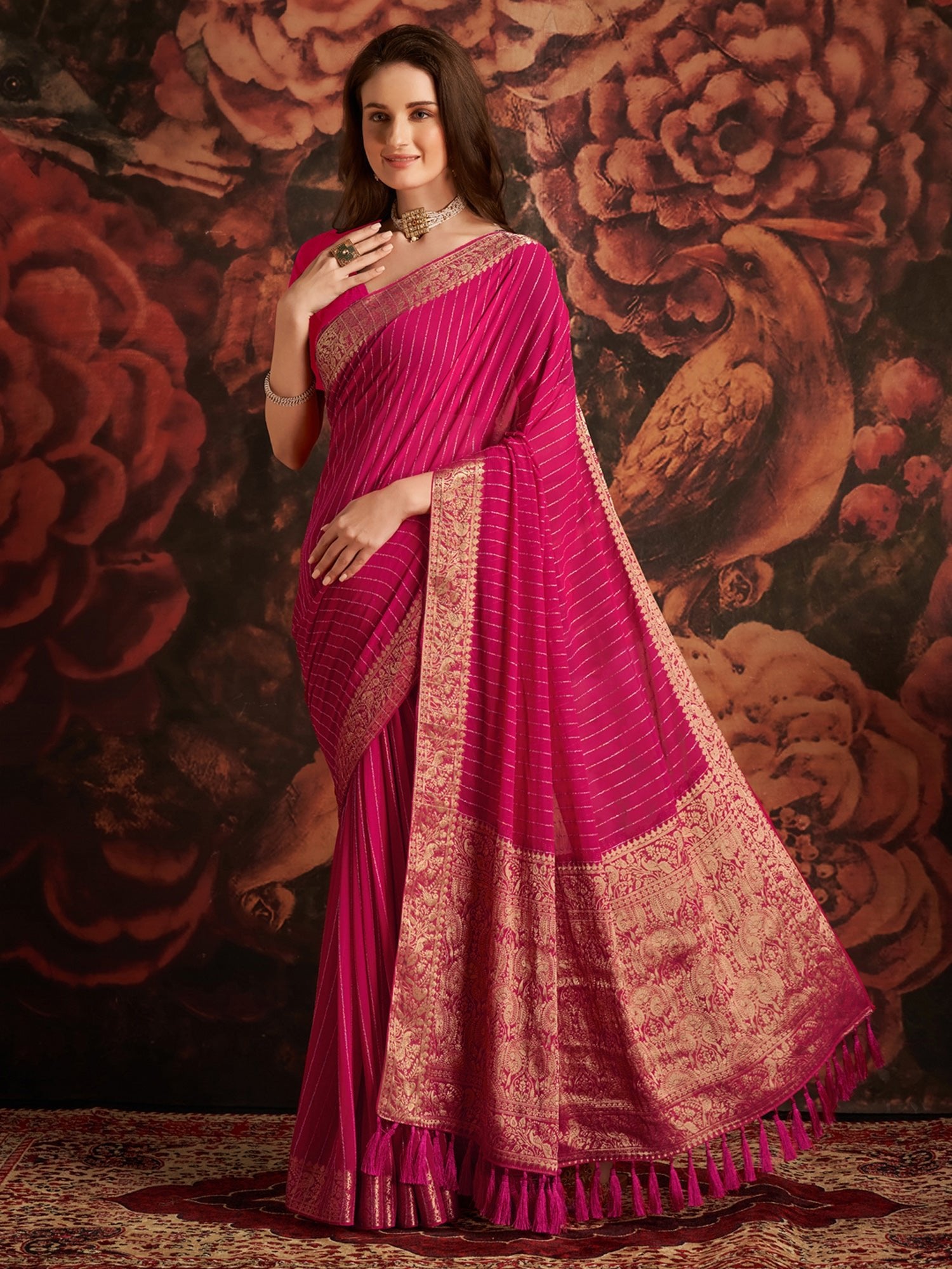 Pink Floral Georgette Saree - Ressa