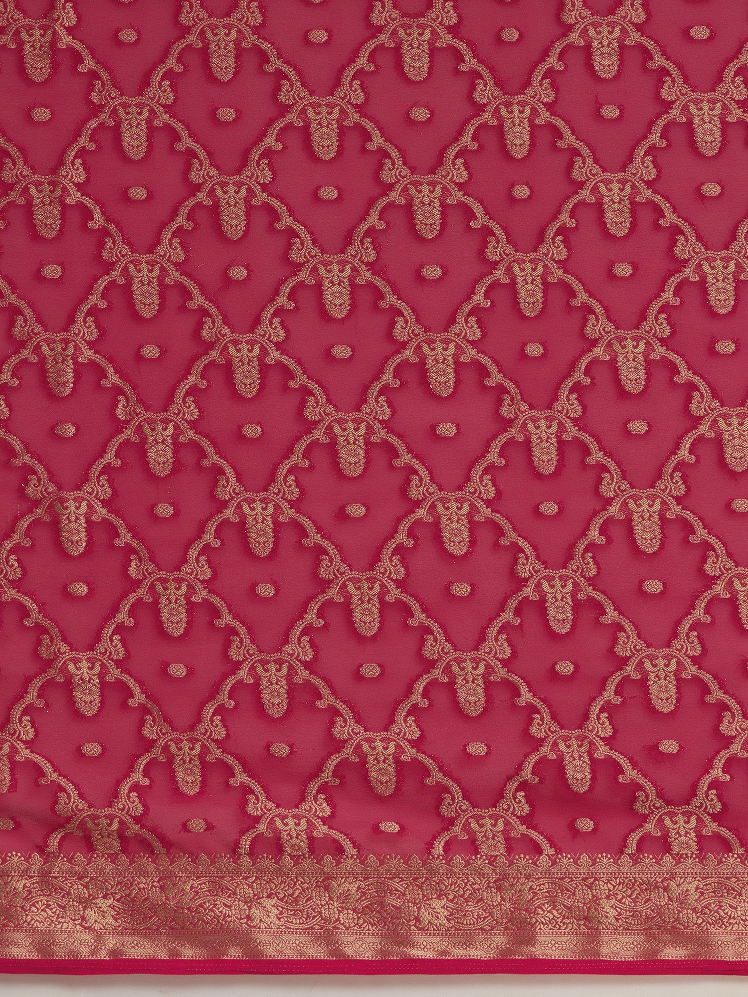 Pink Floral Georgette Saree with Jari Border - Ressa