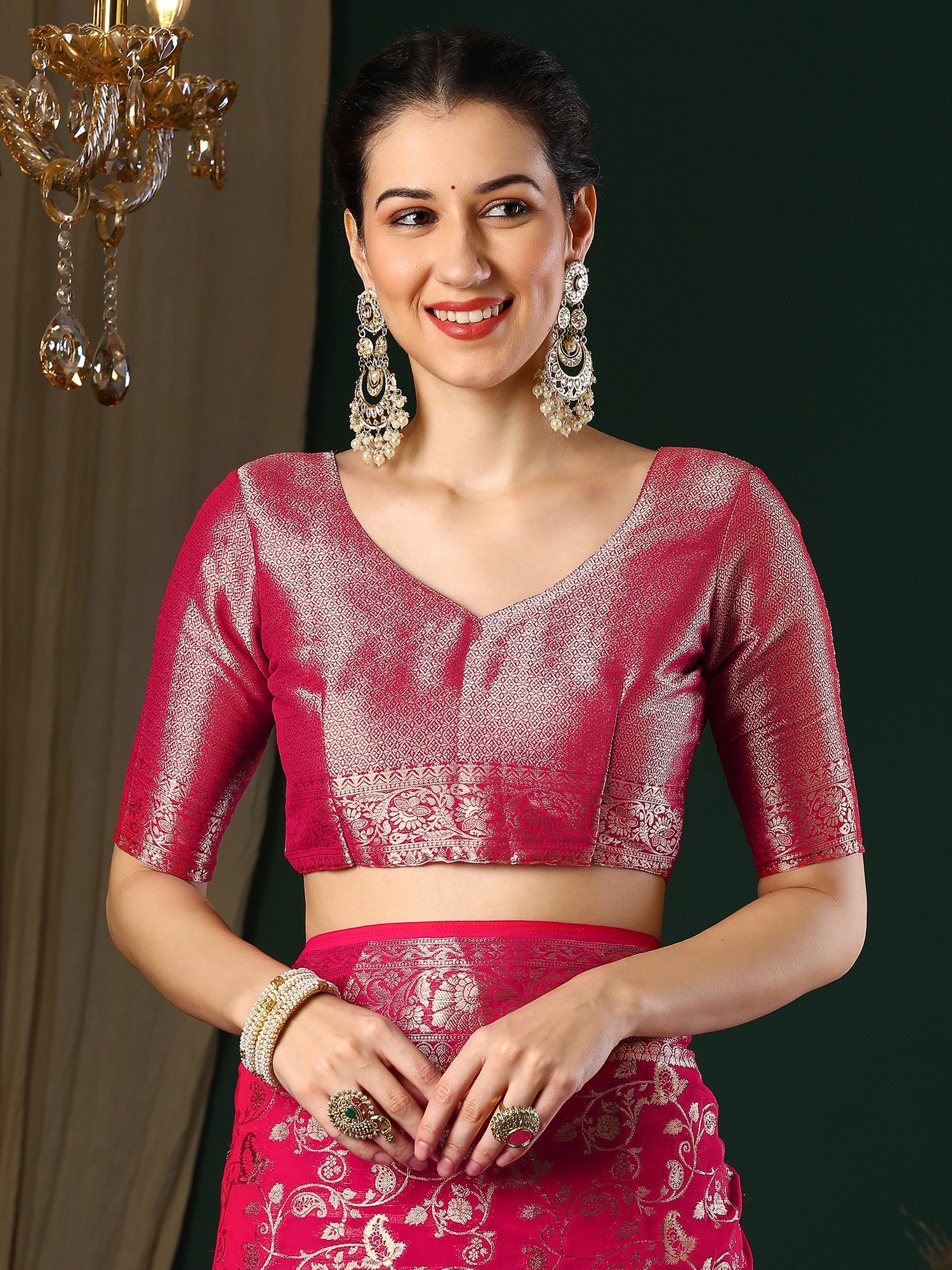 Pink Floral Georgette Saree with Jari Border - Ressa