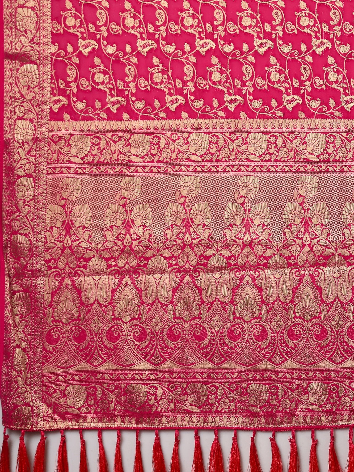 Pink Floral Georgette Saree with Jari Border - Ressa