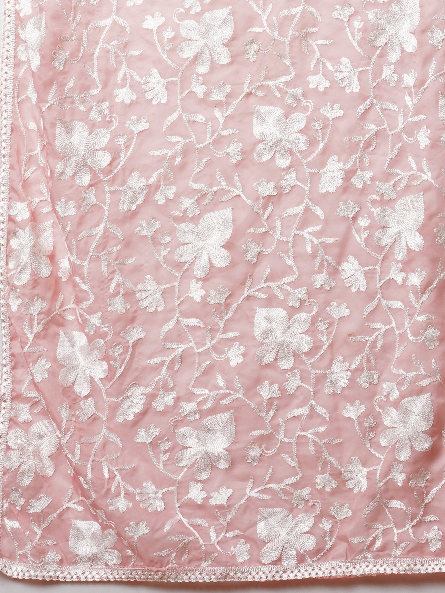 Pink Floral Organza Saree with White Thread Embroidery - Ressa