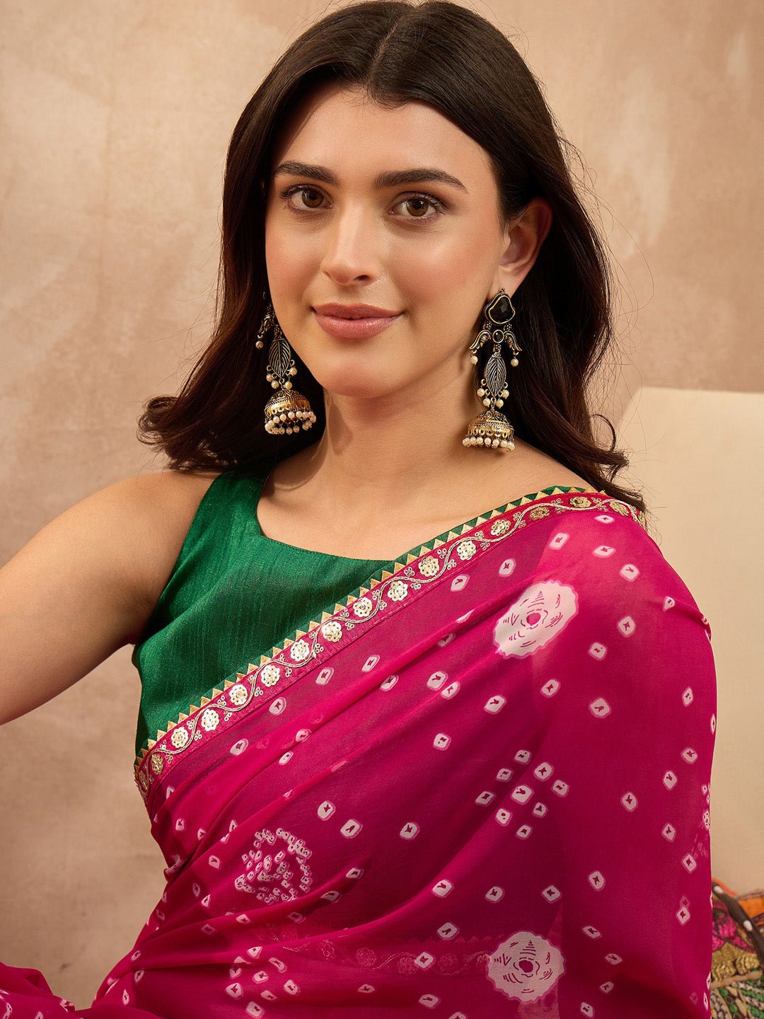 Pink Georgette Bandhni Printed Saree - Ressa