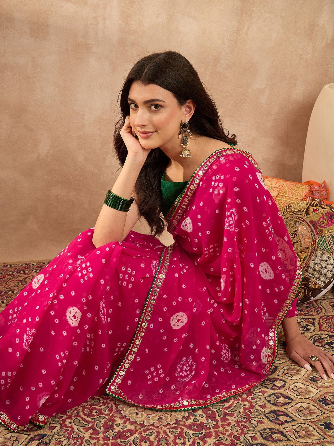Pink Georgette Bandhni Printed Saree - Ressa