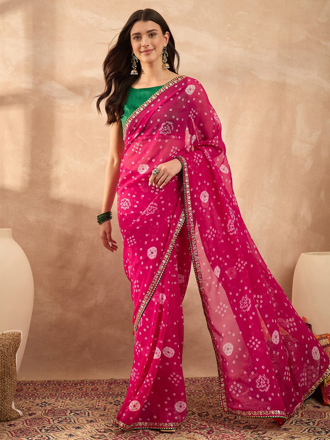 Pink Georgette Bandhni Printed Saree - Ressa