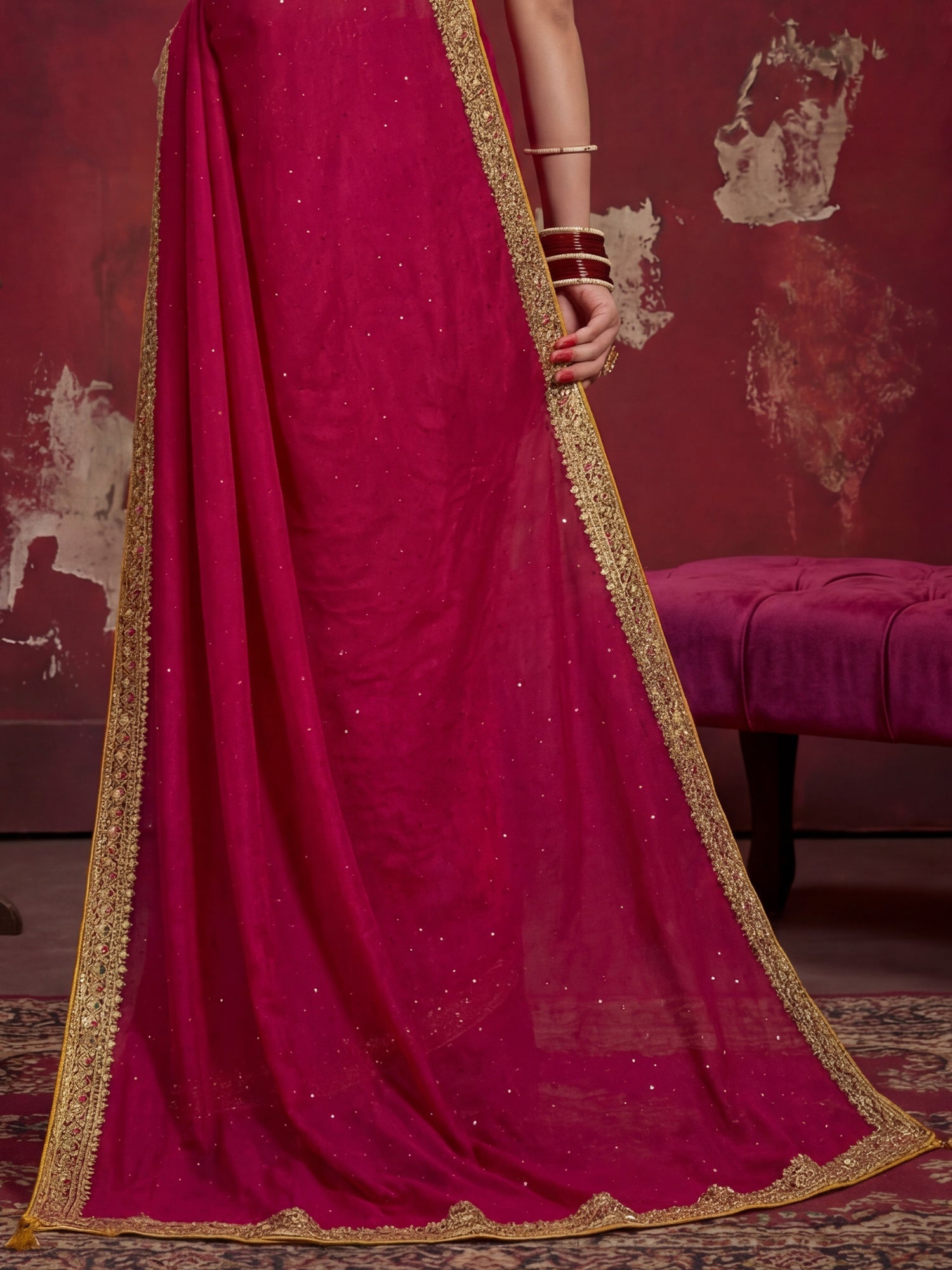Pink Georgette Saree with Embroidered Border - Ressa