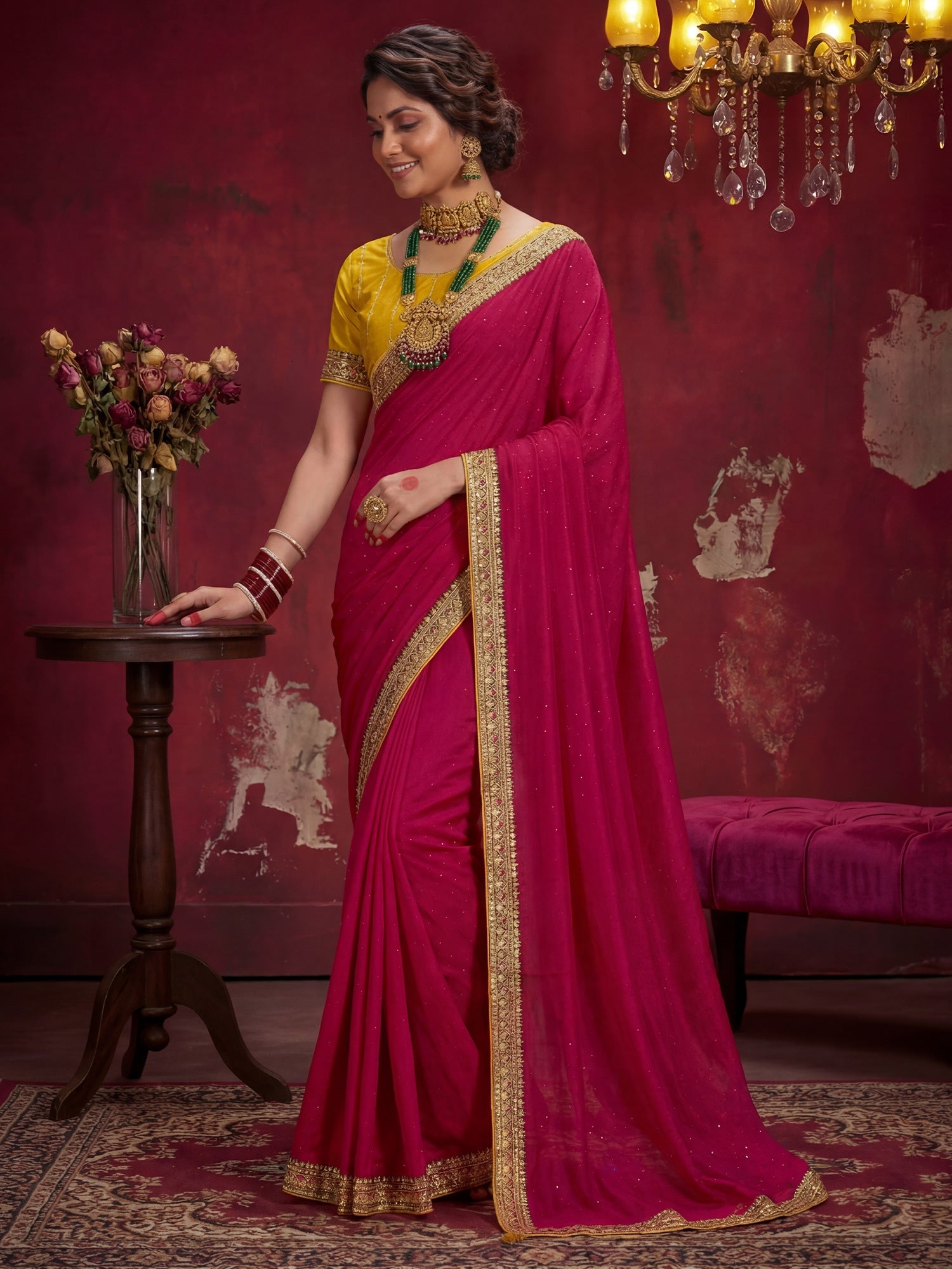 Pink Georgette Saree with Embroidered Border - Ressa