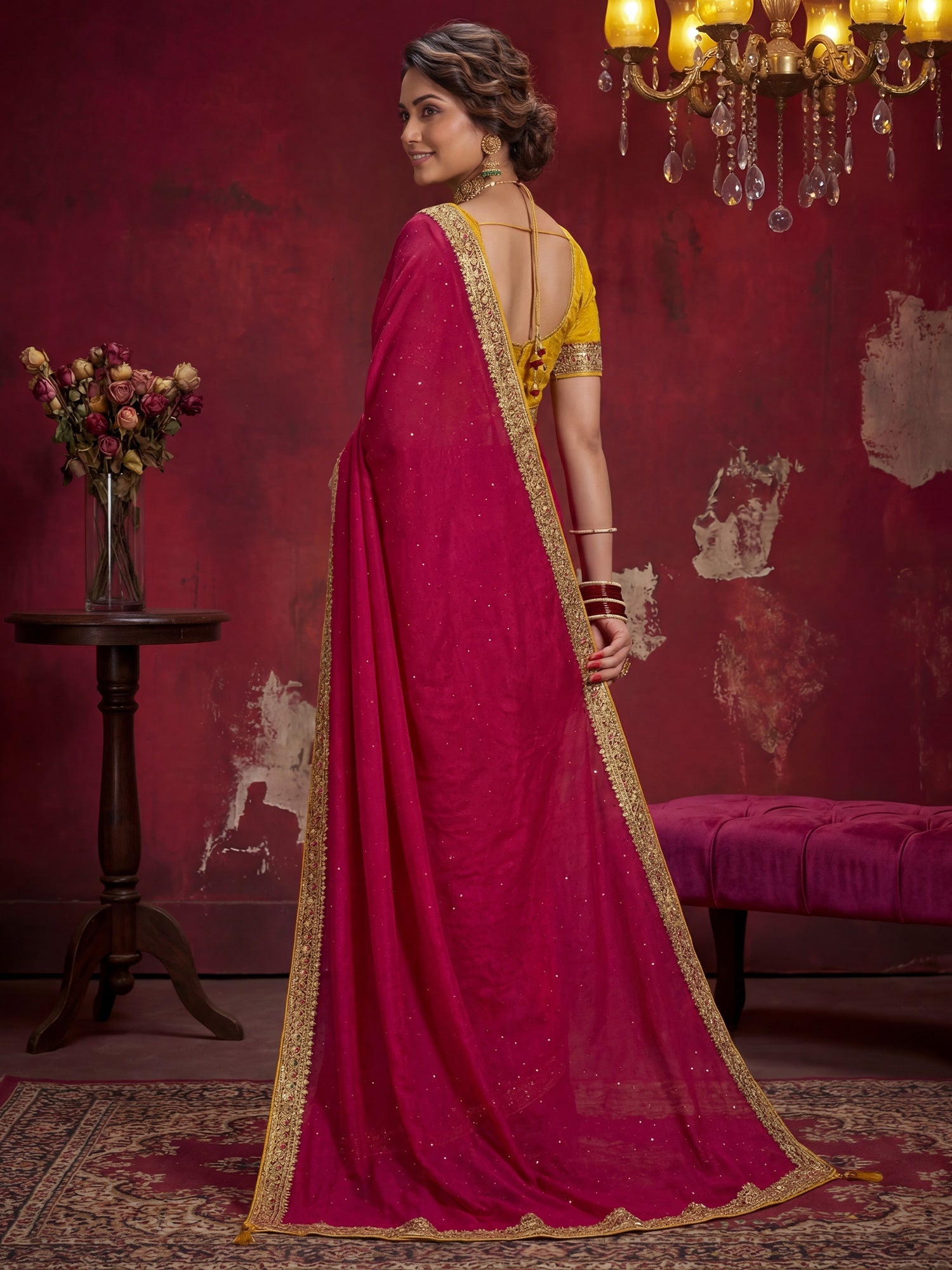 Pink Georgette Saree with Embroidered Border - Ressa