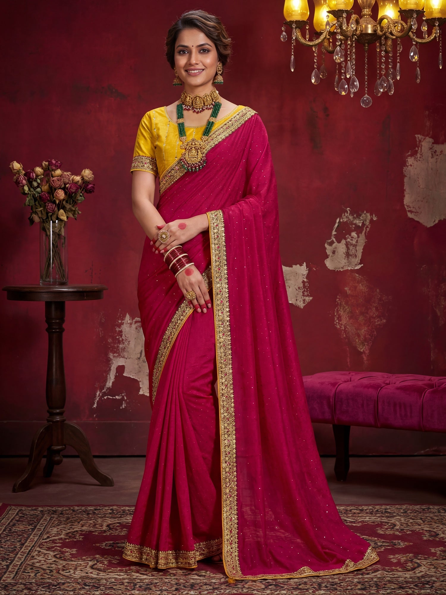Pink Georgette Saree with Embroidered Border - Ressa