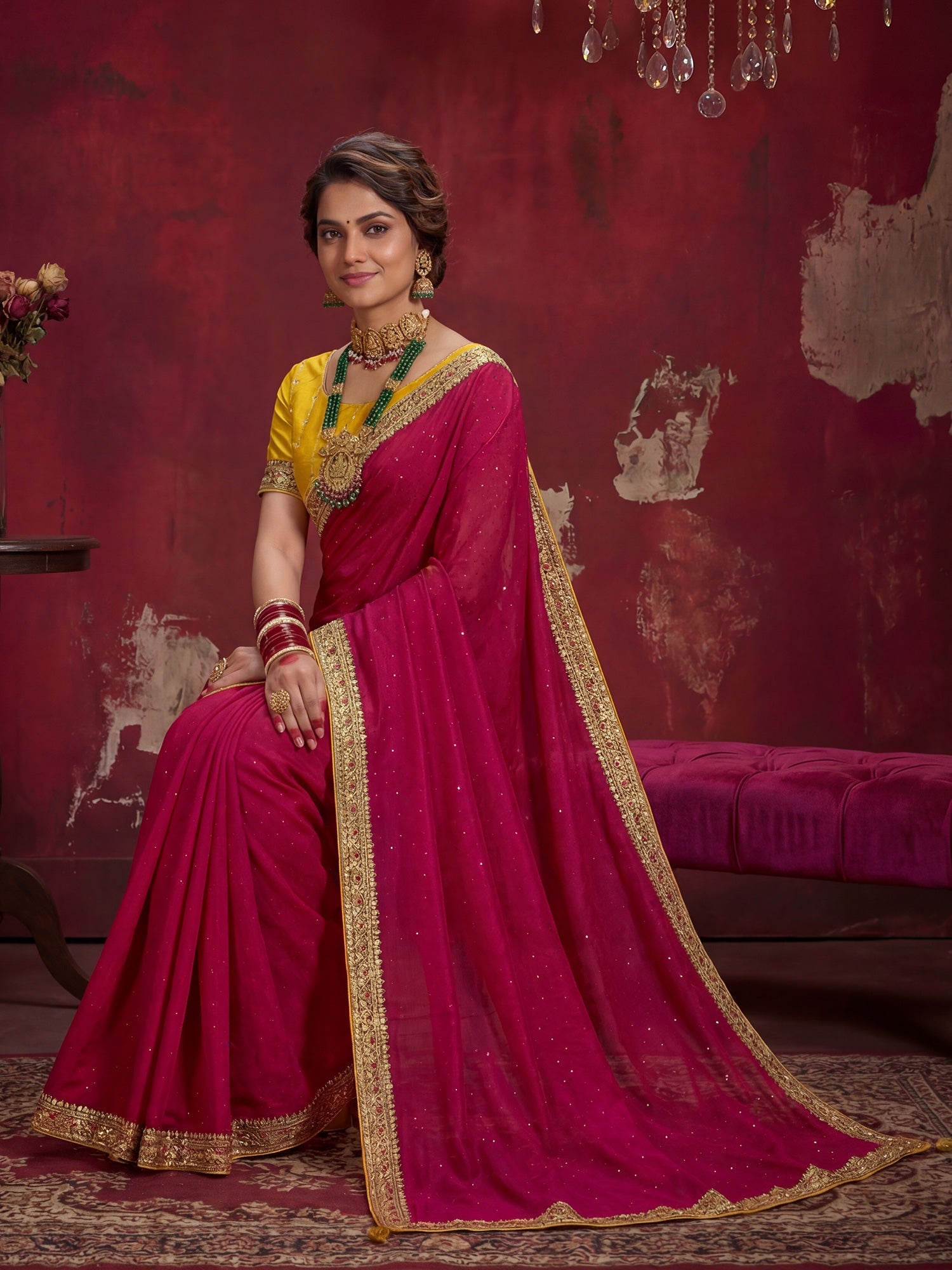Pink Georgette Saree with Embroidered Border - Ressa