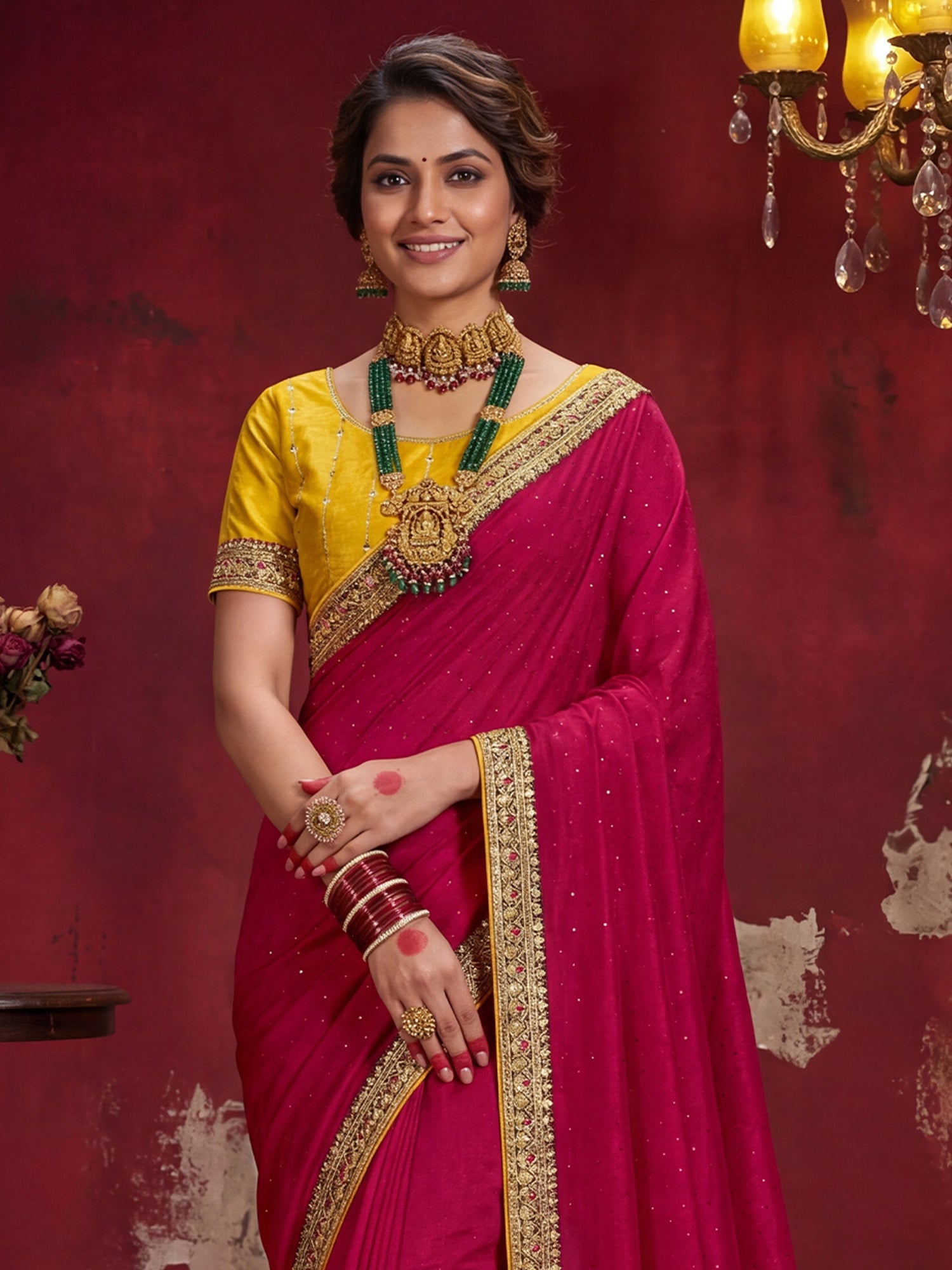 Pink Georgette Saree with Embroidered Border - Ressa