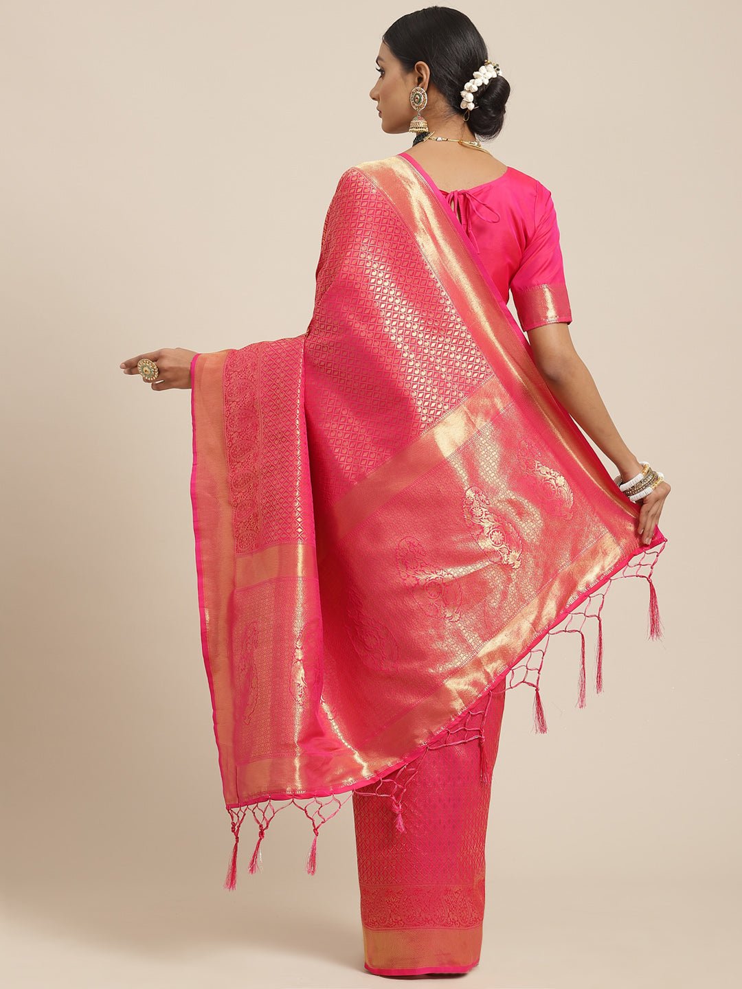 Pink Gold Jari Woven Banarasi Saree - Ressa