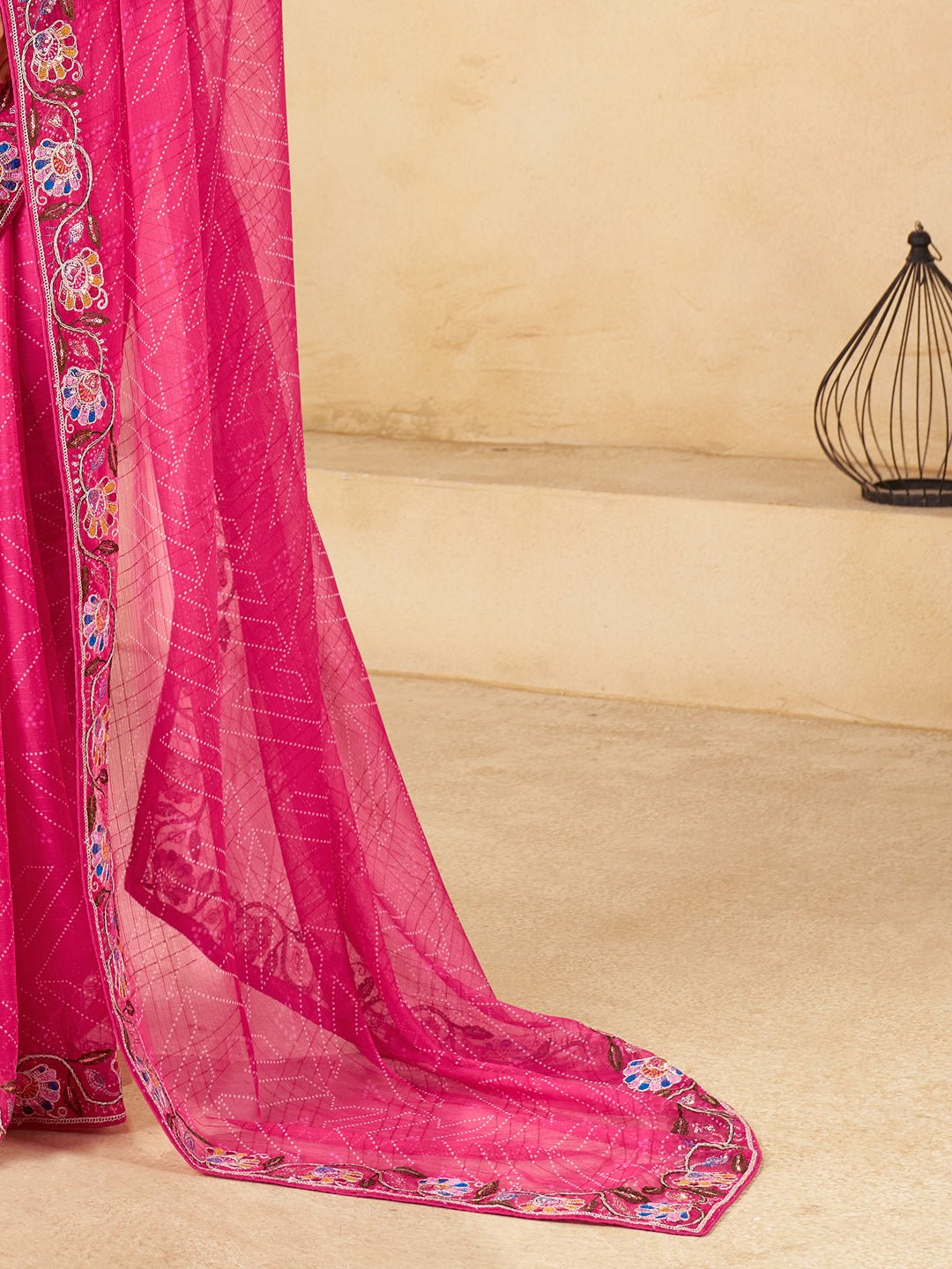 Pink Heritage Animal Motif Embroidered Border Saree - Ressa