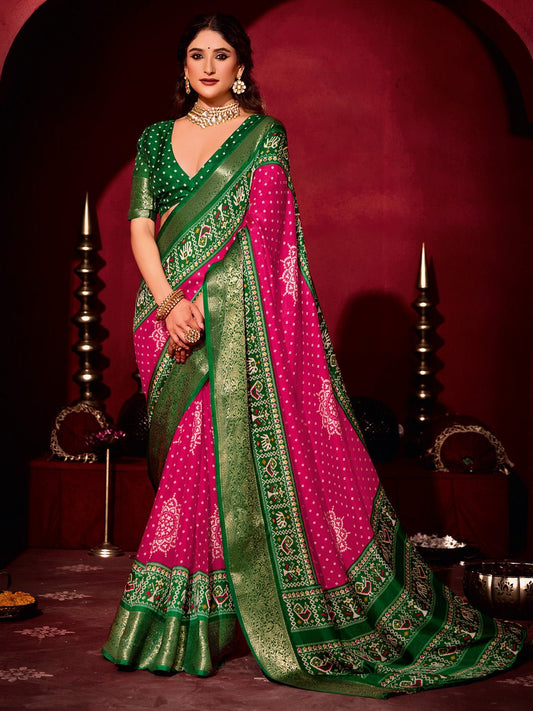 Pink Jacquard Patola Printed Saree - Ressa