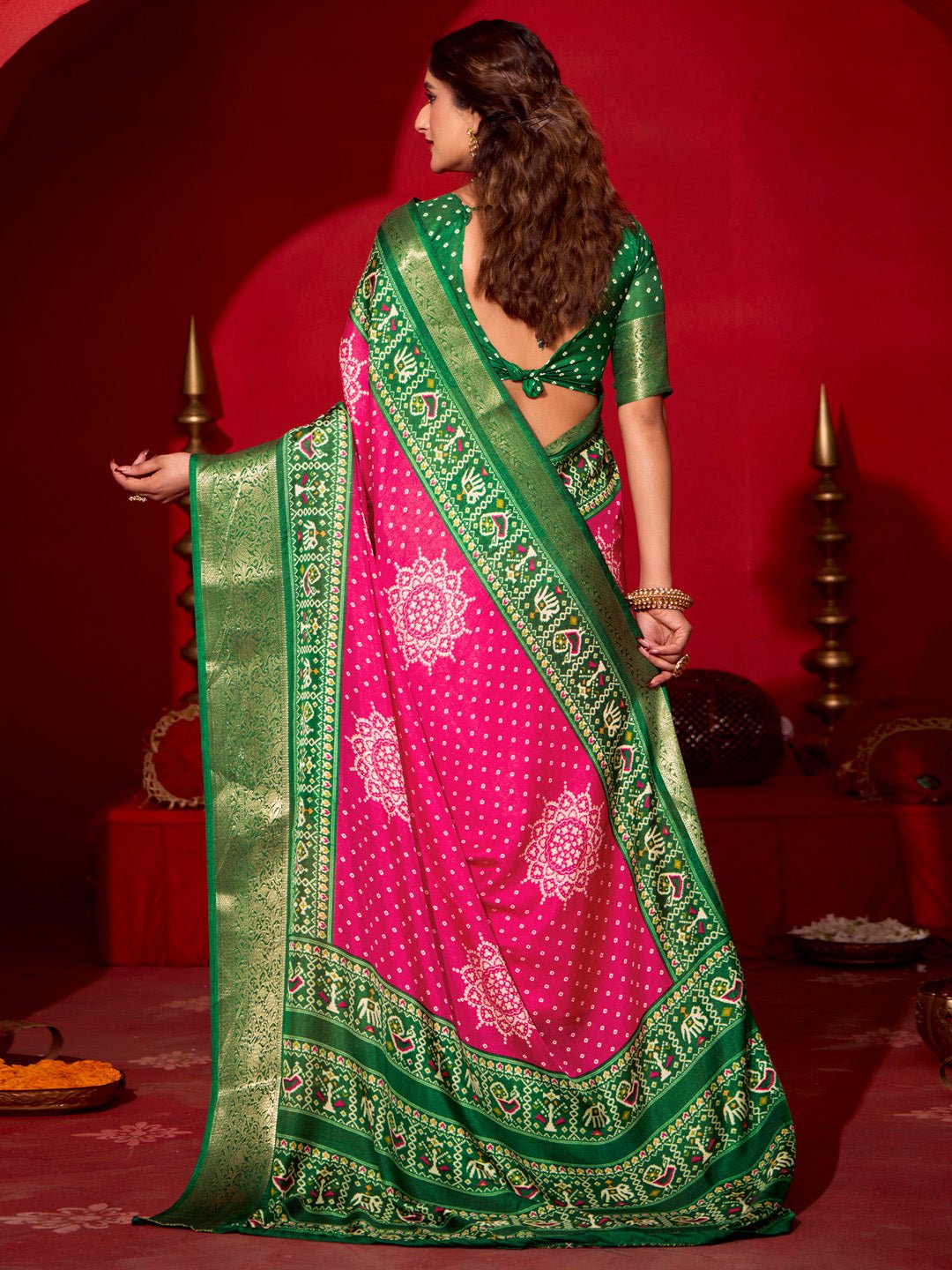 Pink Jacquard Patola Printed Saree - Ressa