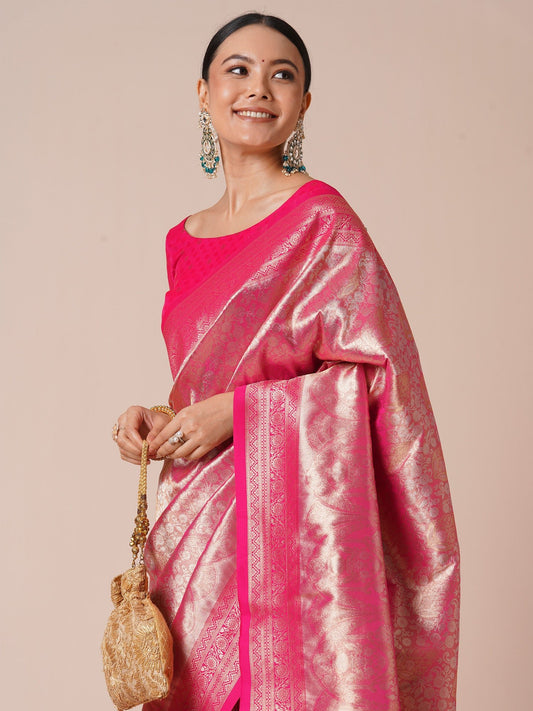 Pink Jari Silk Kanjivaram Saree - Ressa