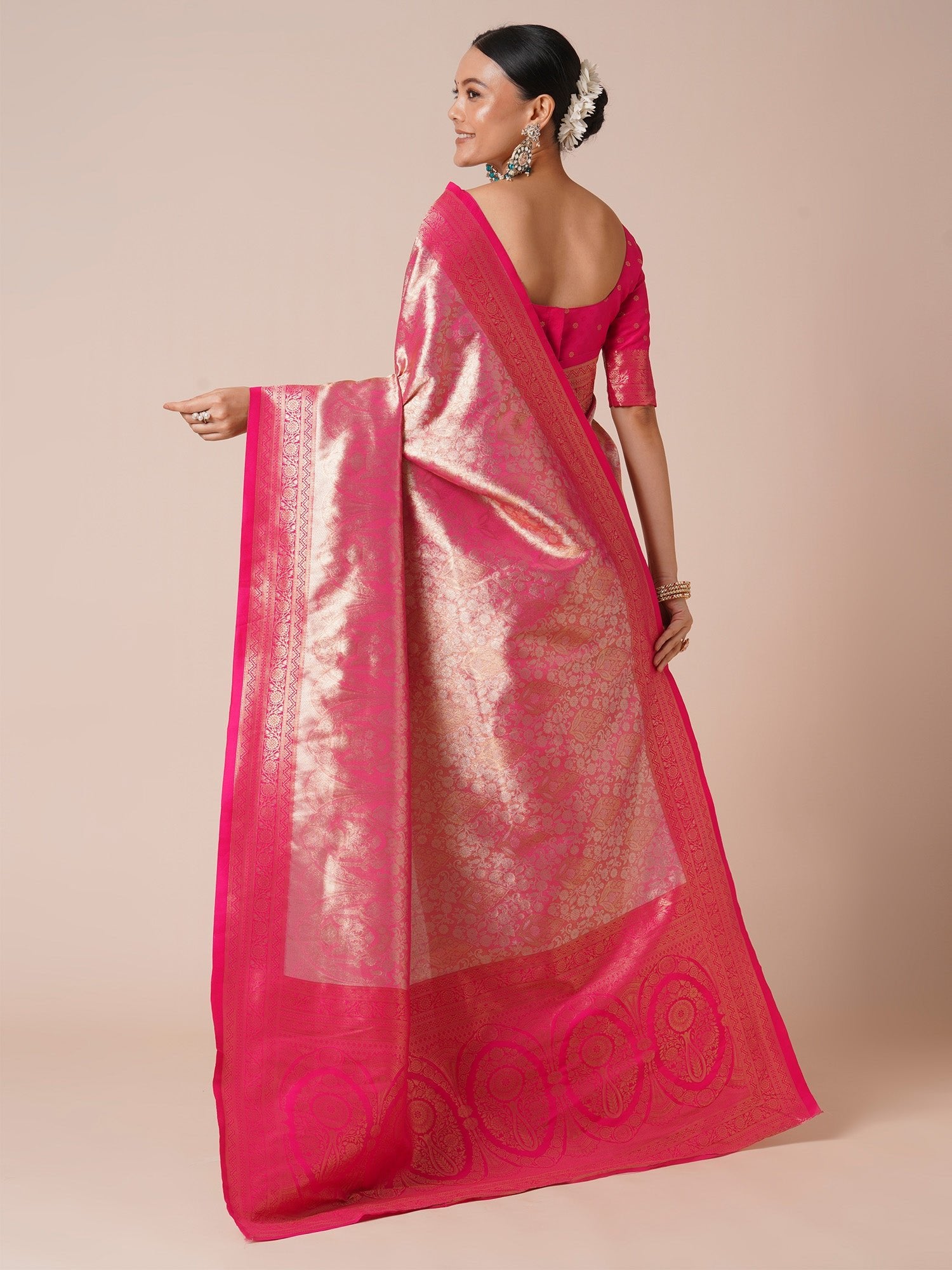Pink Jari Silk Kanjivaram Saree - Ressa