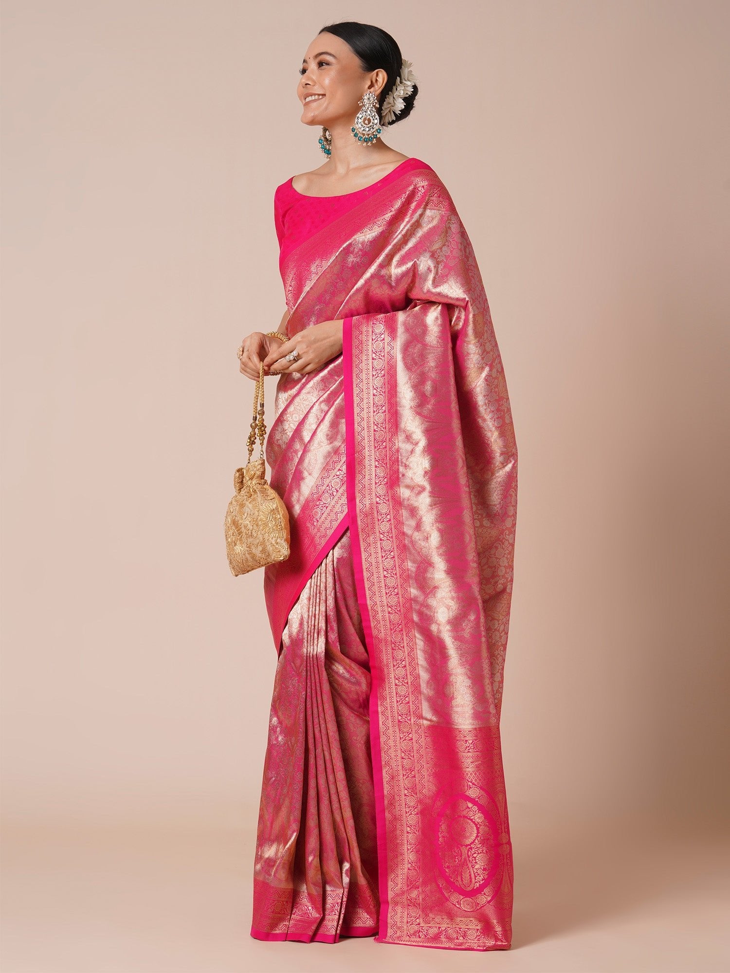 Pink Jari Silk Kanjivaram Saree - Ressa
