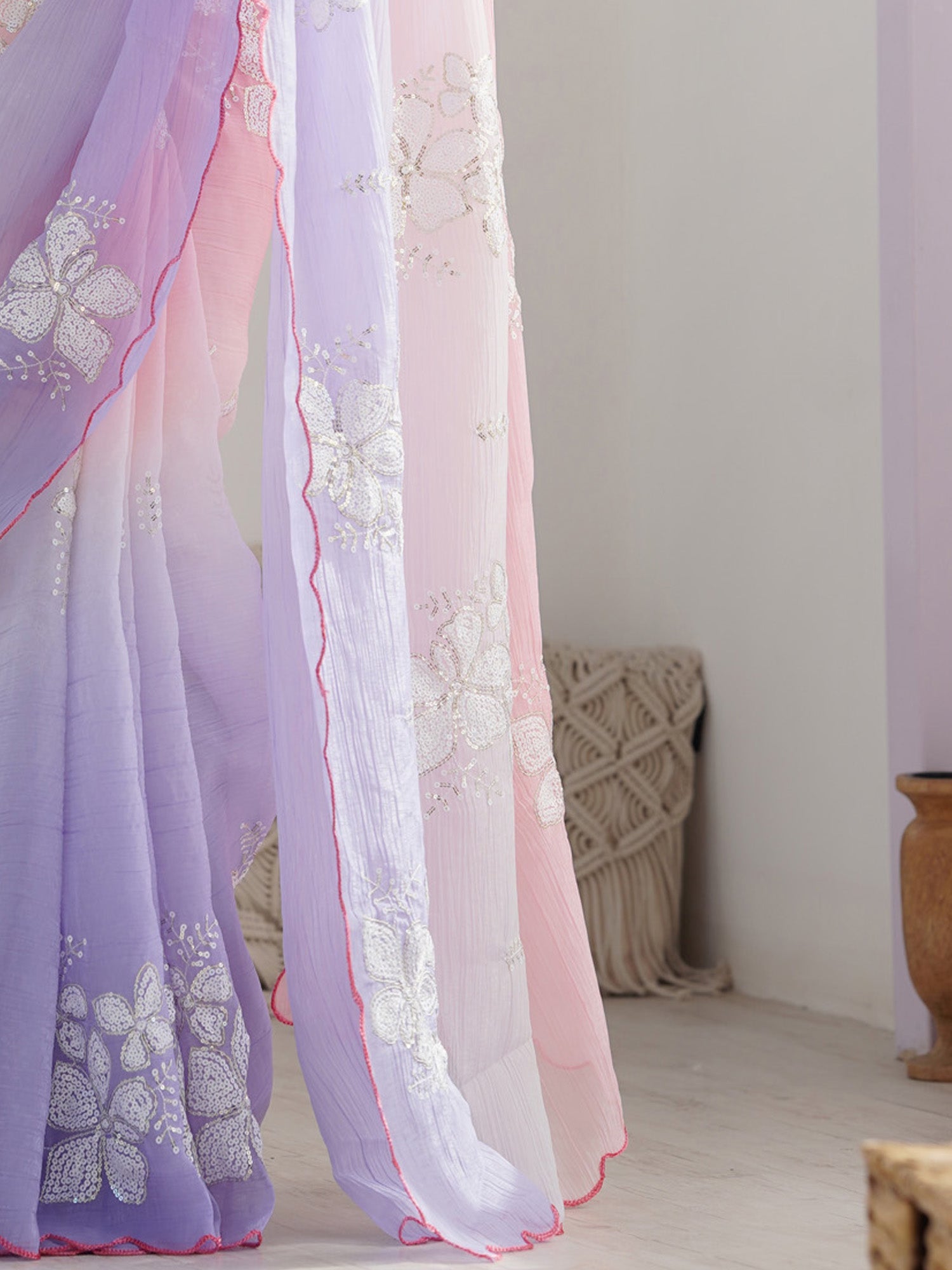 Pink Lavender Ombre Chiffon Saree - Ressa