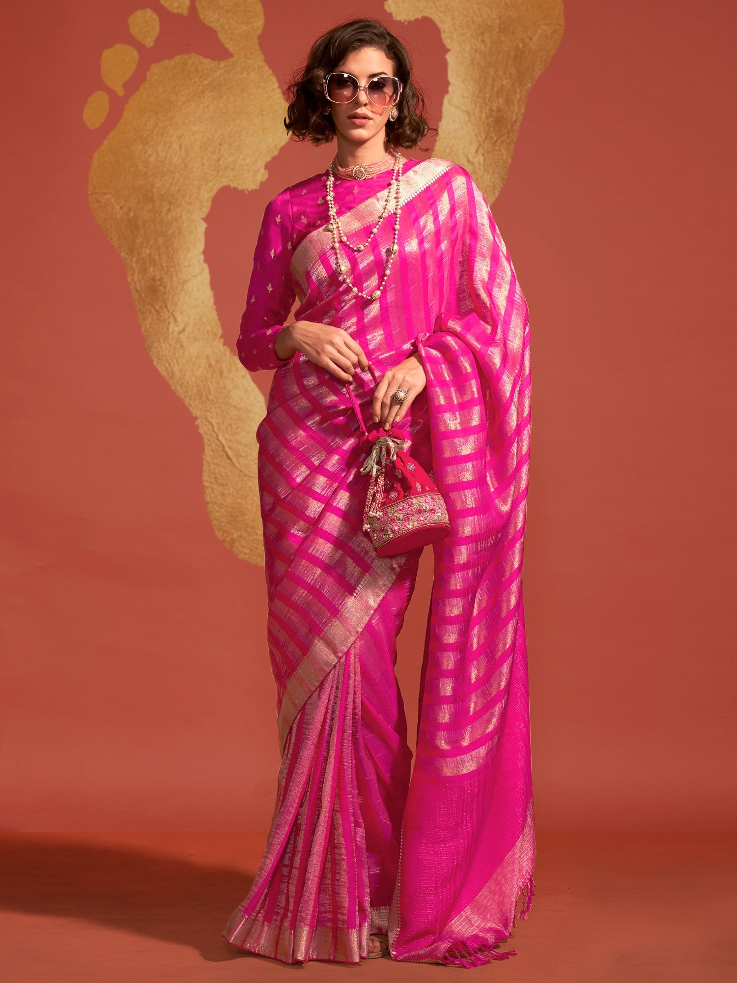 Pink & Magenta Silk Blend Heritage Banarasi Style Saree - Ressa