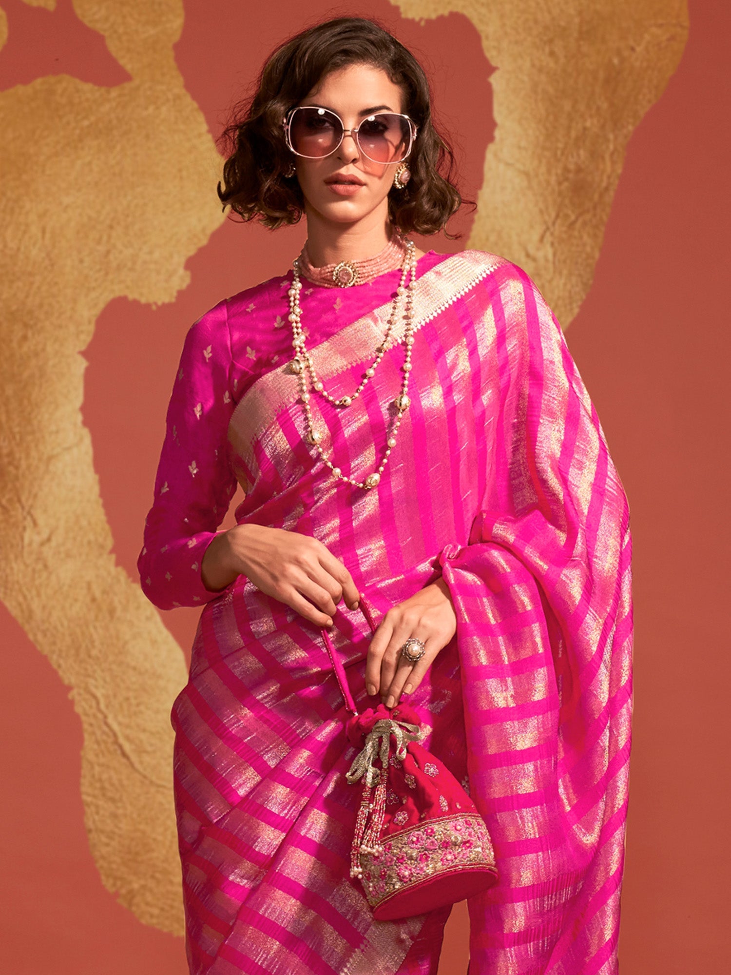 Pink & Magenta Silk Blend Heritage Banarasi Style Saree - Ressa