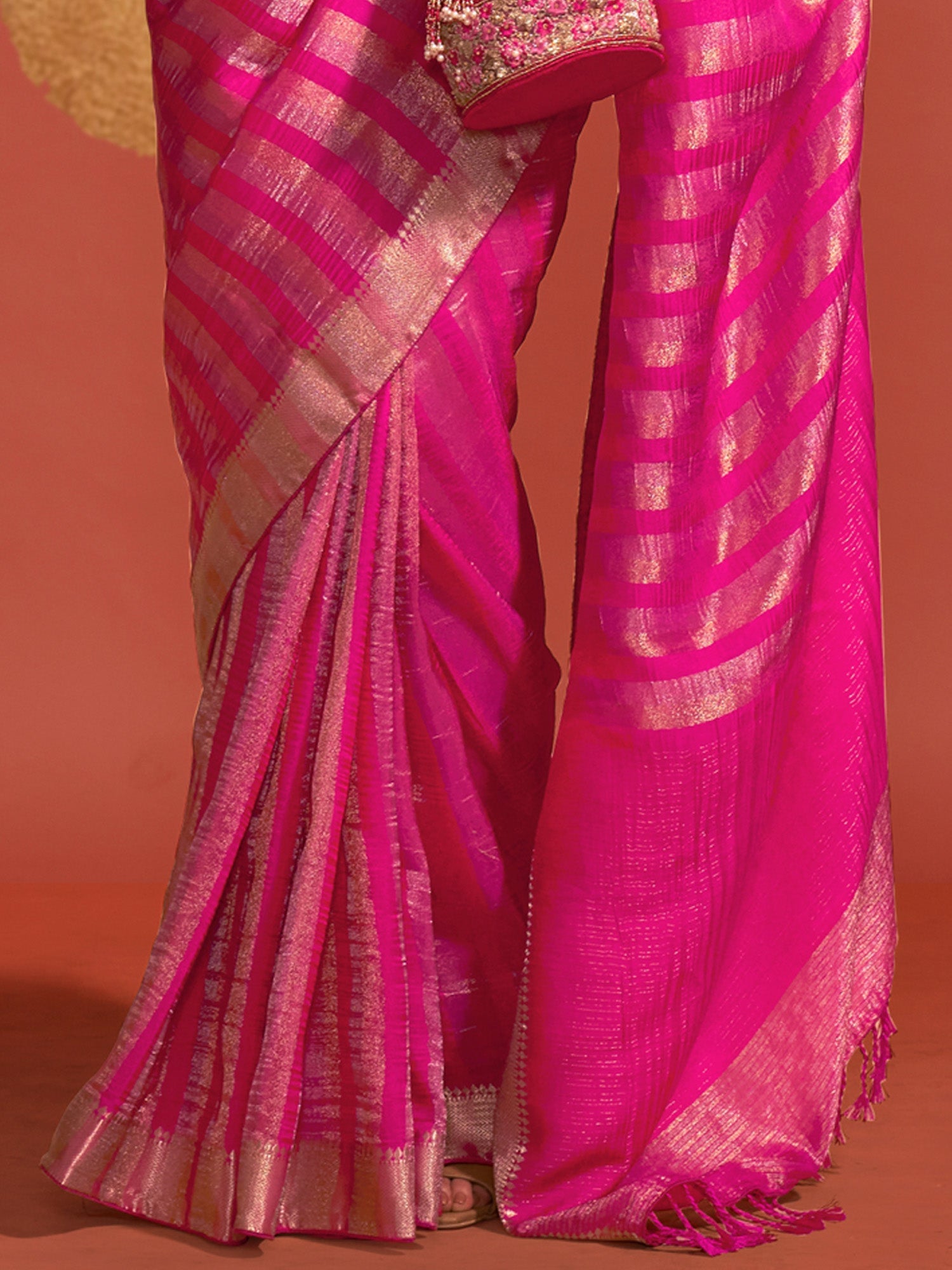 Pink & Magenta Silk Blend Heritage Banarasi Style Saree - Ressa