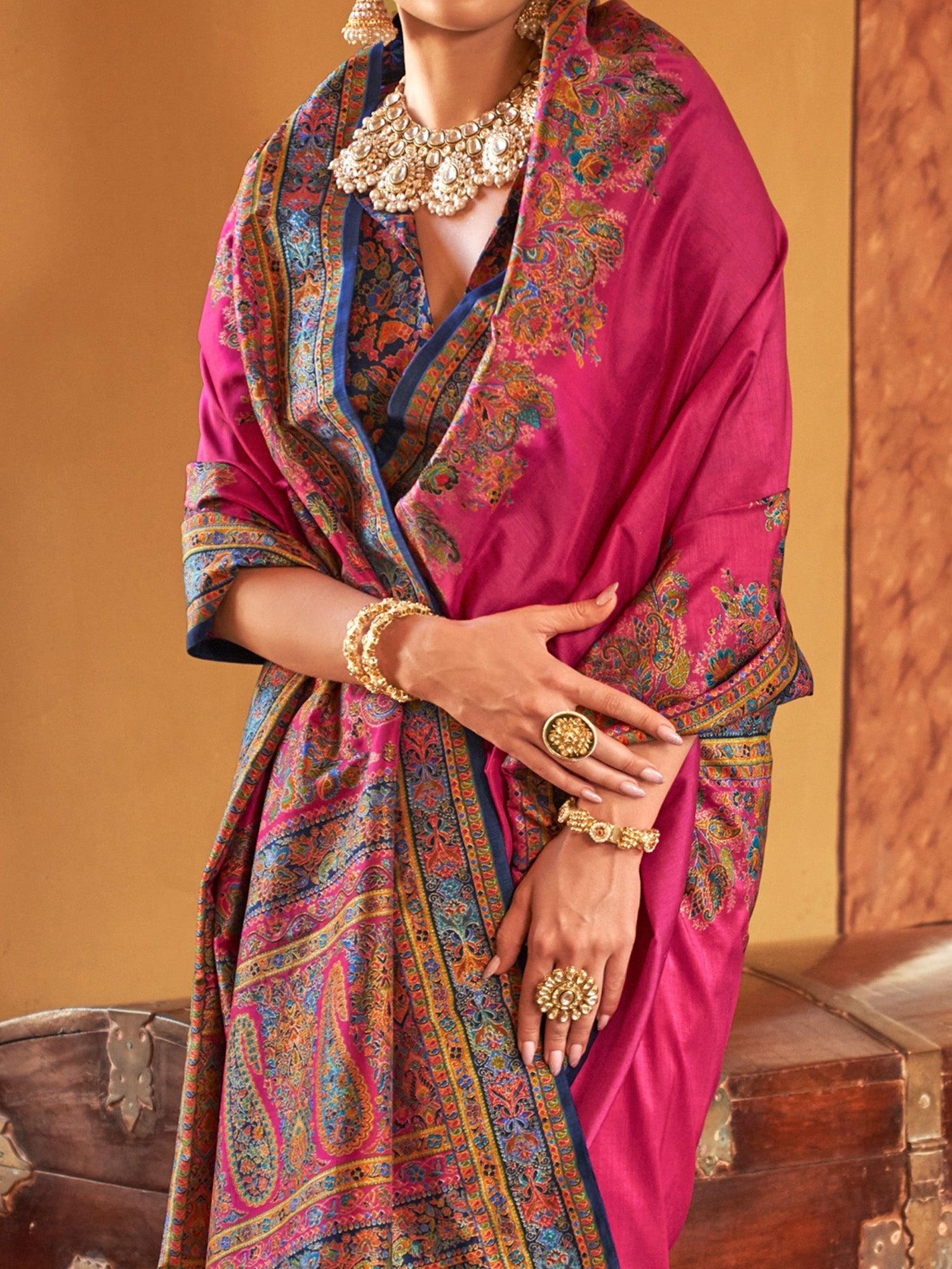 Pink & Navy Blue Silk Saree - Ressa