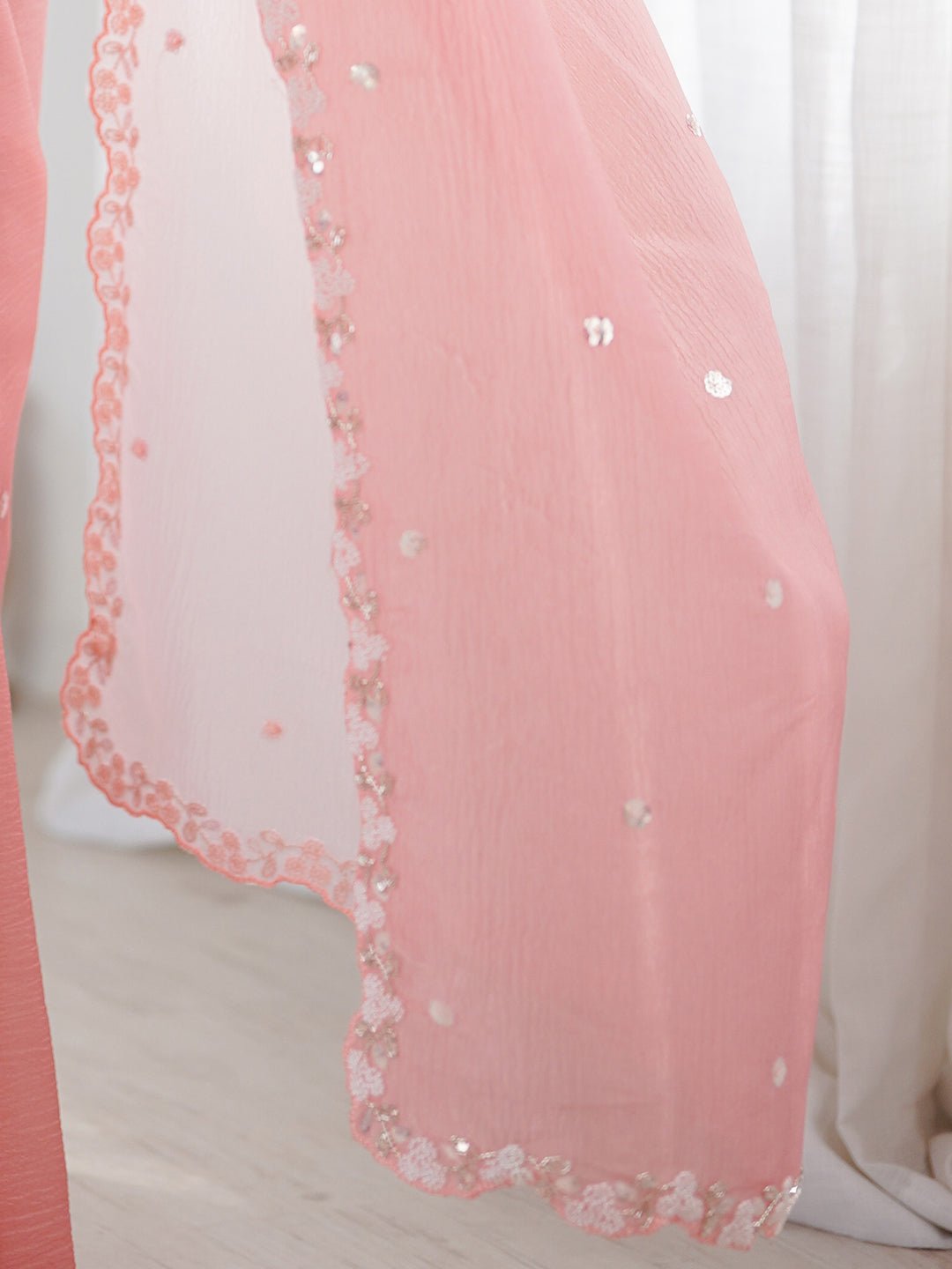 Pink Ombre Chiffon Embroidered Border Saree - Ressa