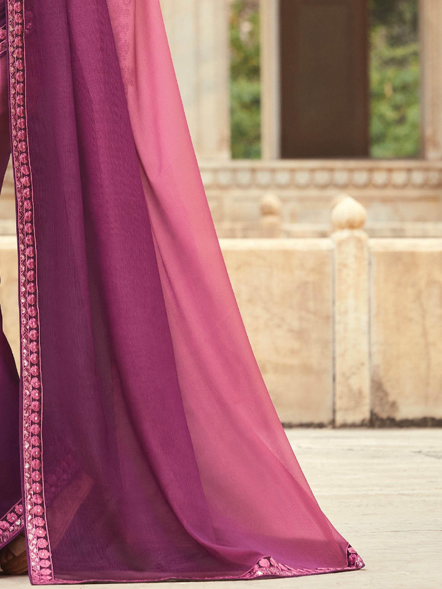 Pink Ombre Embellished Saree - Ressa