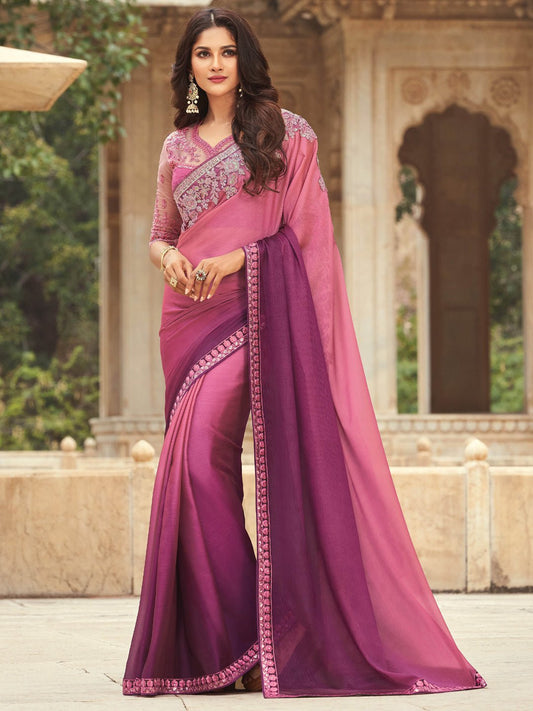 Pink Ombre Embellished Saree - Ressa