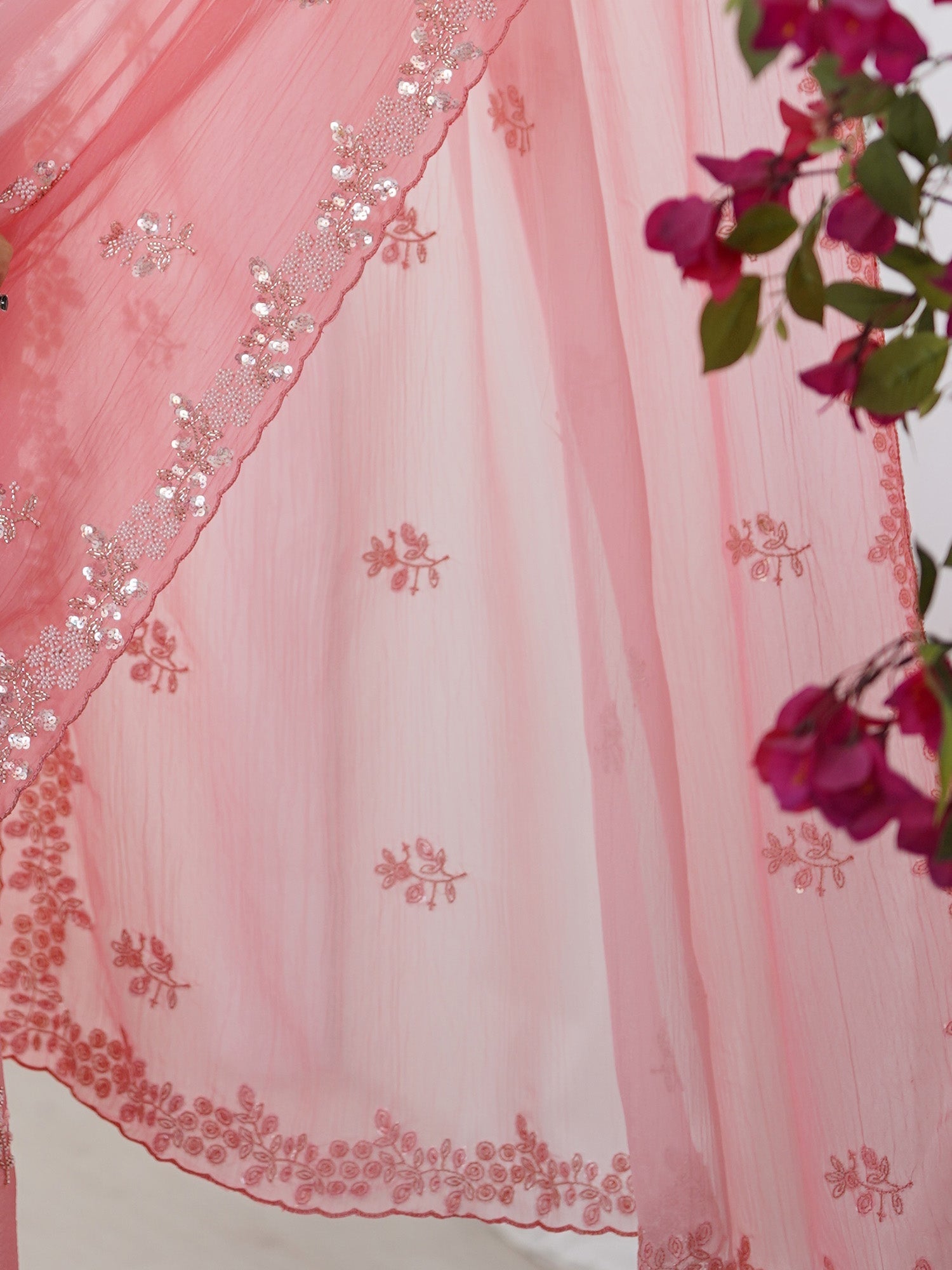 Pink Ombre Embroidery Saree - Ressa