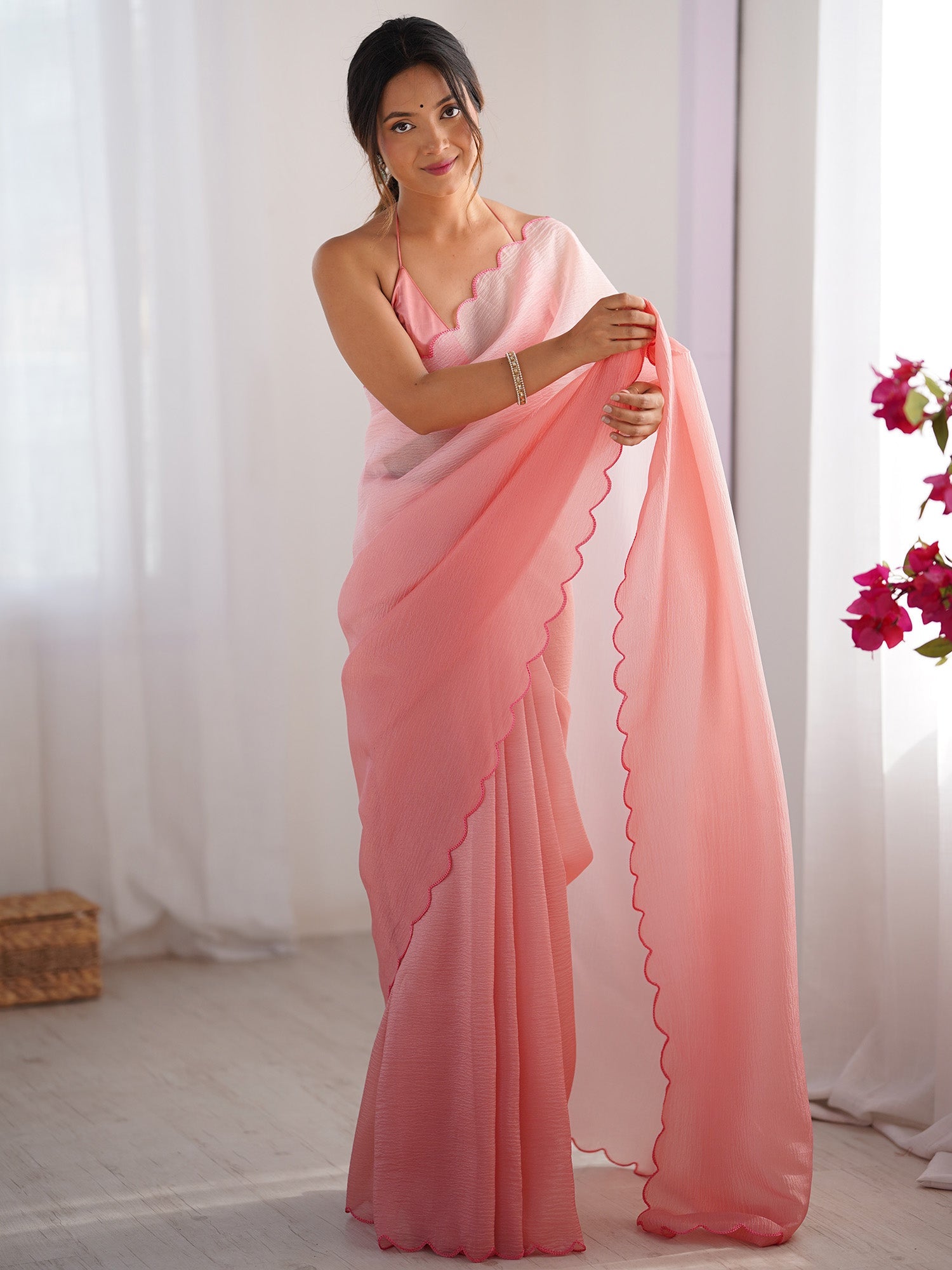 Pink Ombre Georgette Saree - Ressa