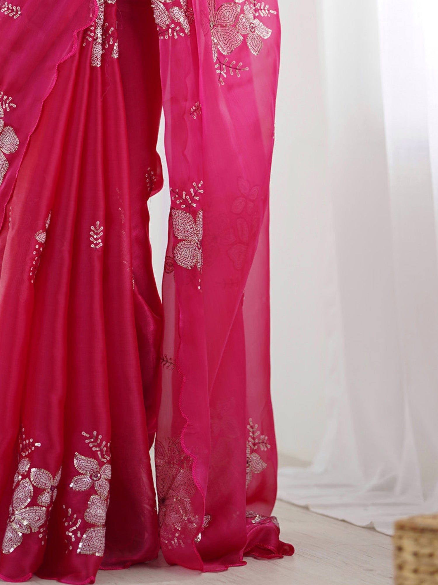 Pink Organza Embroidered Saree - Ressa