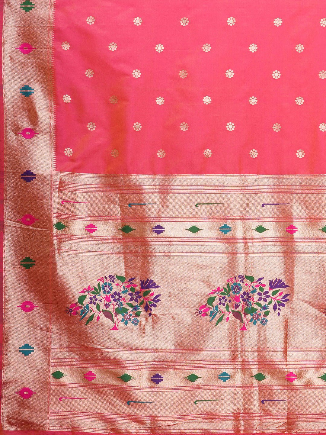 Pink Paithani Silk Saree with Meenakari Buti & Floral Pallu - Ressa