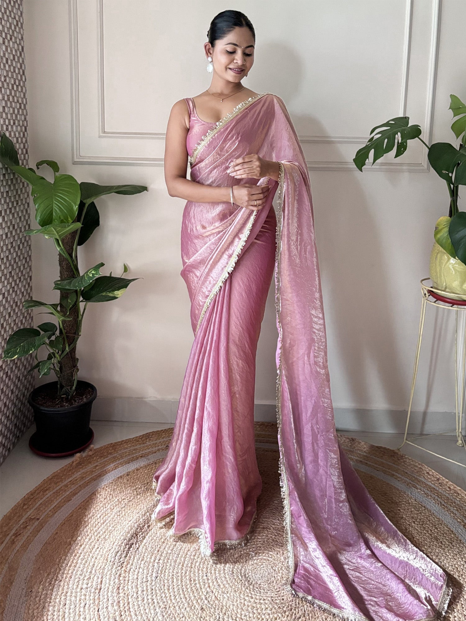 Pink Paper Silk Saree - Ressa