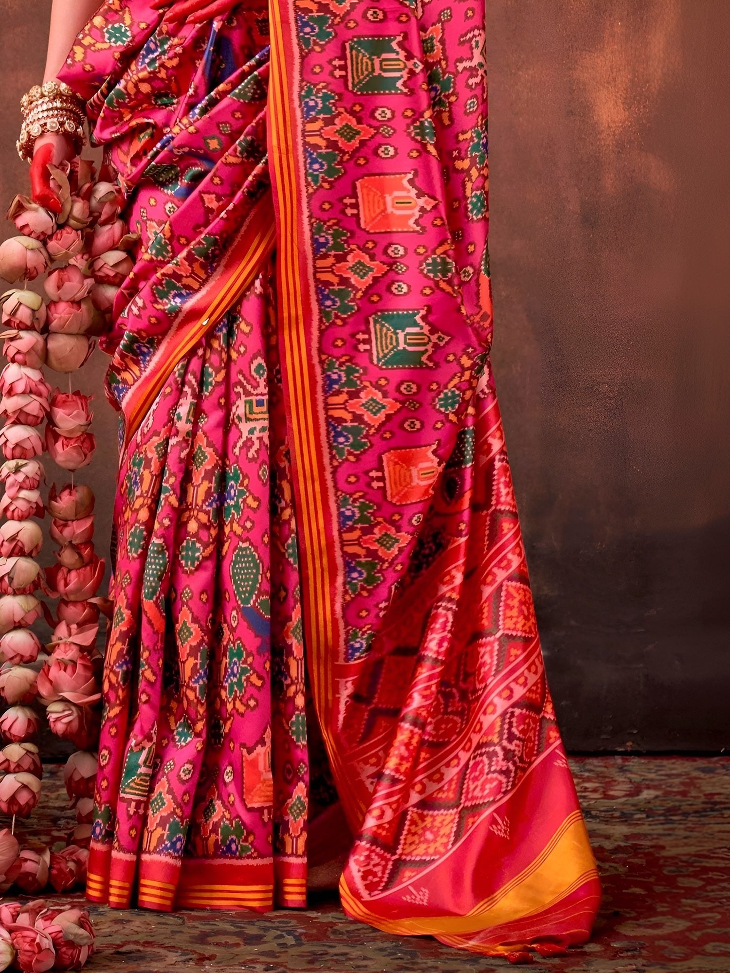 Pink Patola Silk Saree with Traditional Motifs - Ressa