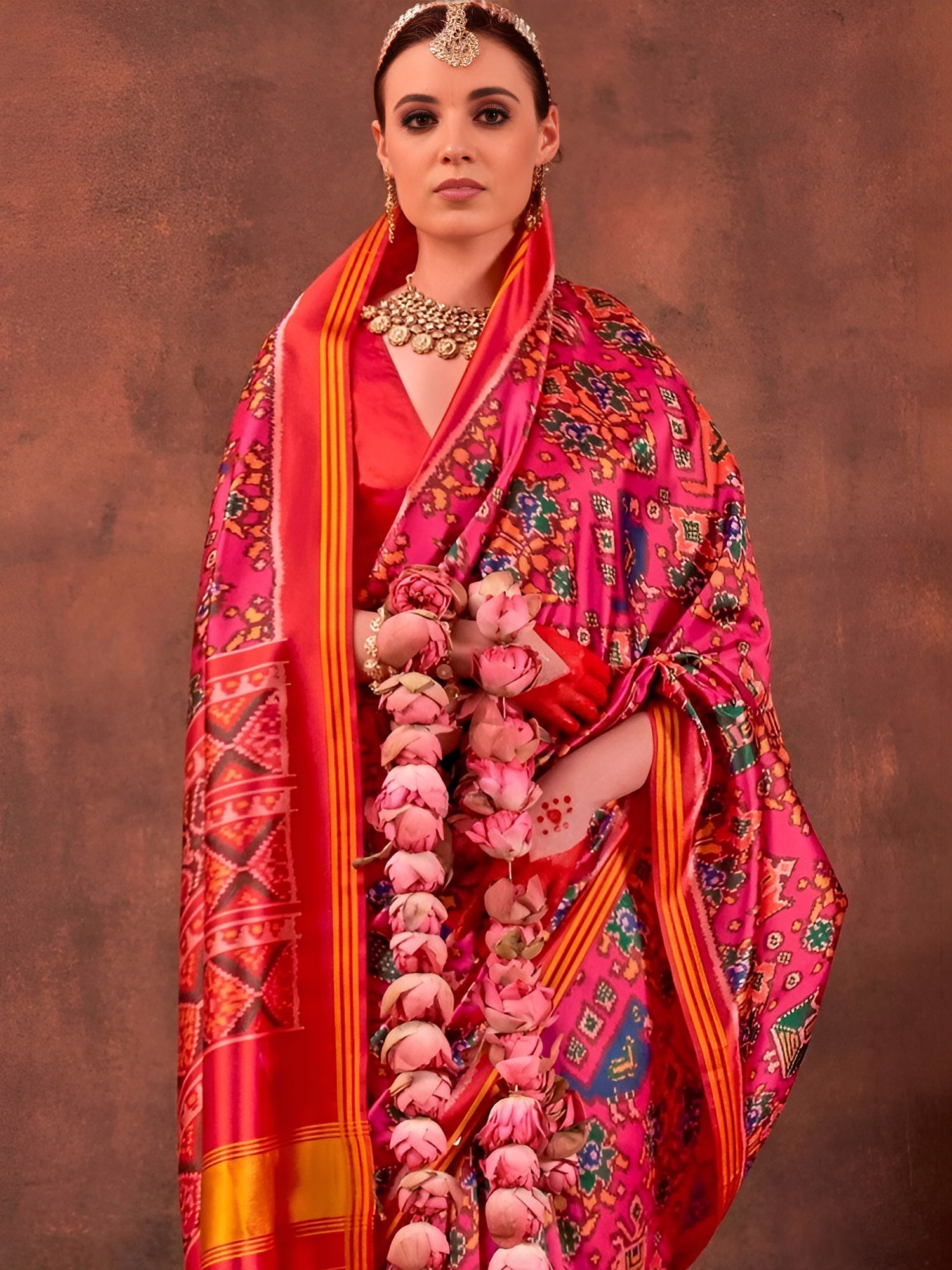 Pink Patola Silk Saree with Traditional Motifs - Ressa