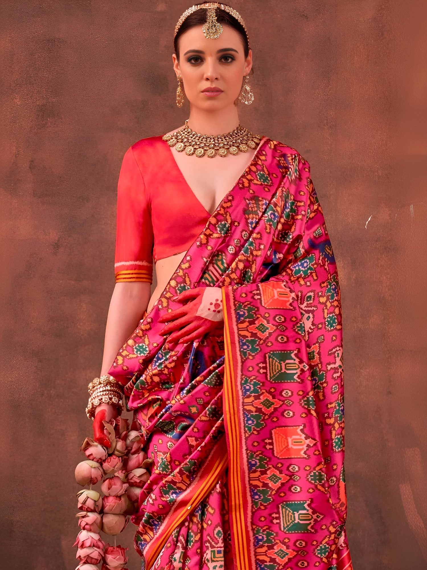Pink Patola Silk Saree with Traditional Motifs - Ressa