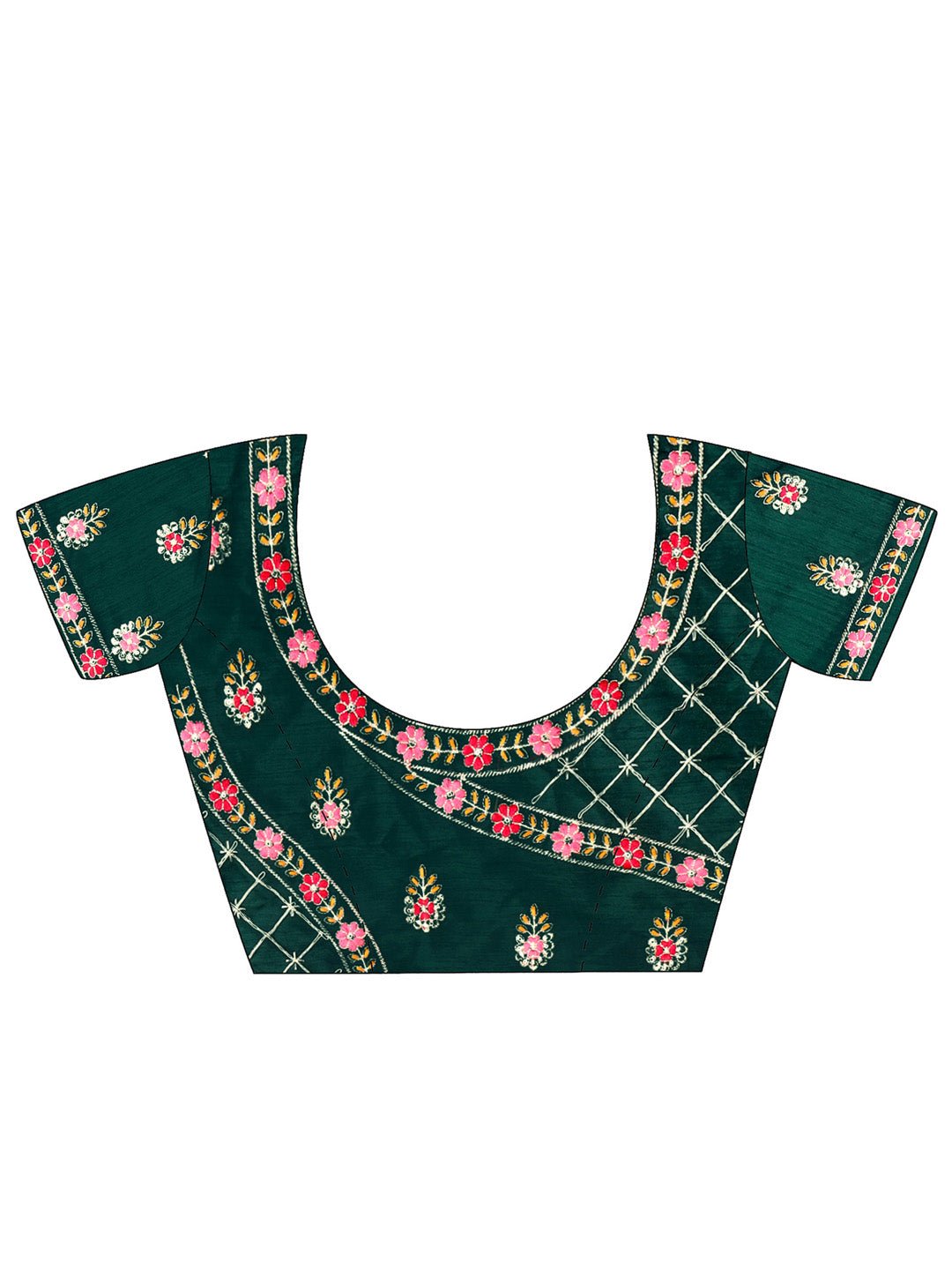 Pink & Red Bandhani Print Georgette Zari Border Embroidered Blouse Saree - Ressa