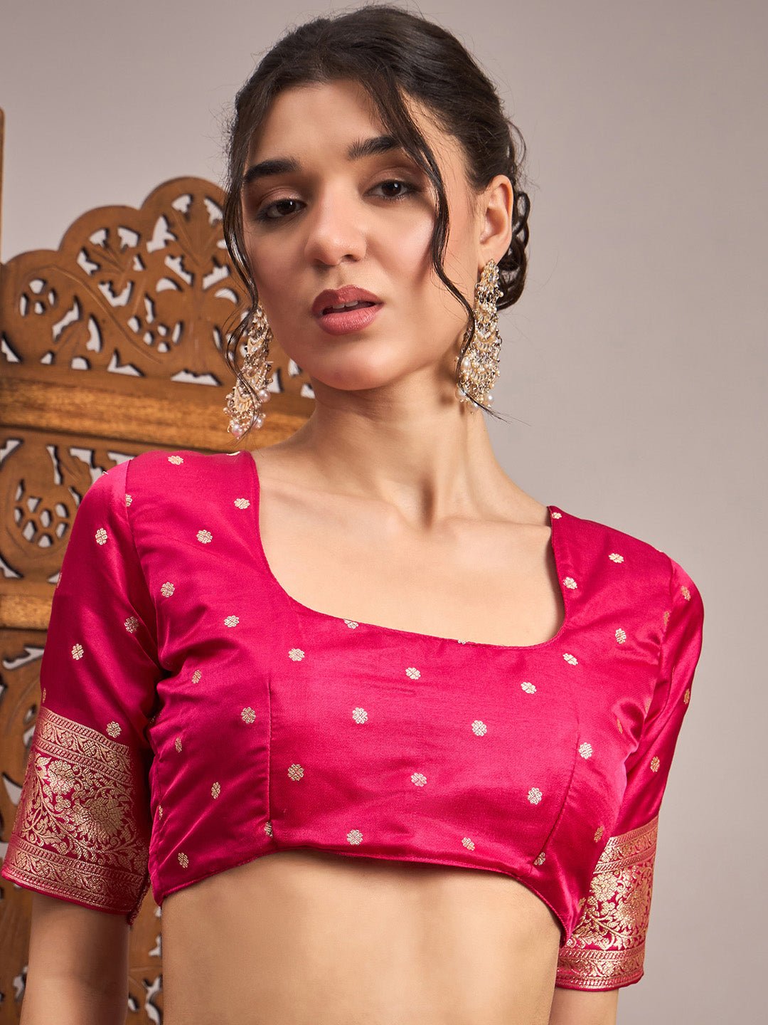 Pink & Red Silk Blend Heritage Banarasi Style Saree - Ressa