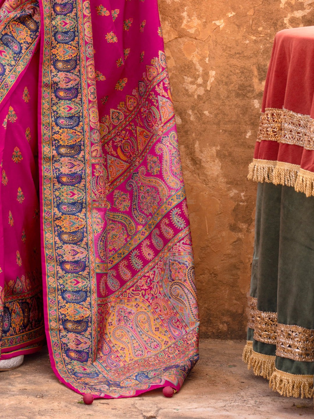 Pink & Royal Blue Silk Blend Heritage Banarasi Style Saree - Ressa