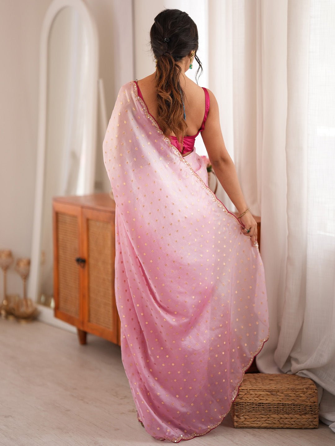 Pink Satin Emblished Party Wear Saree - Ressa