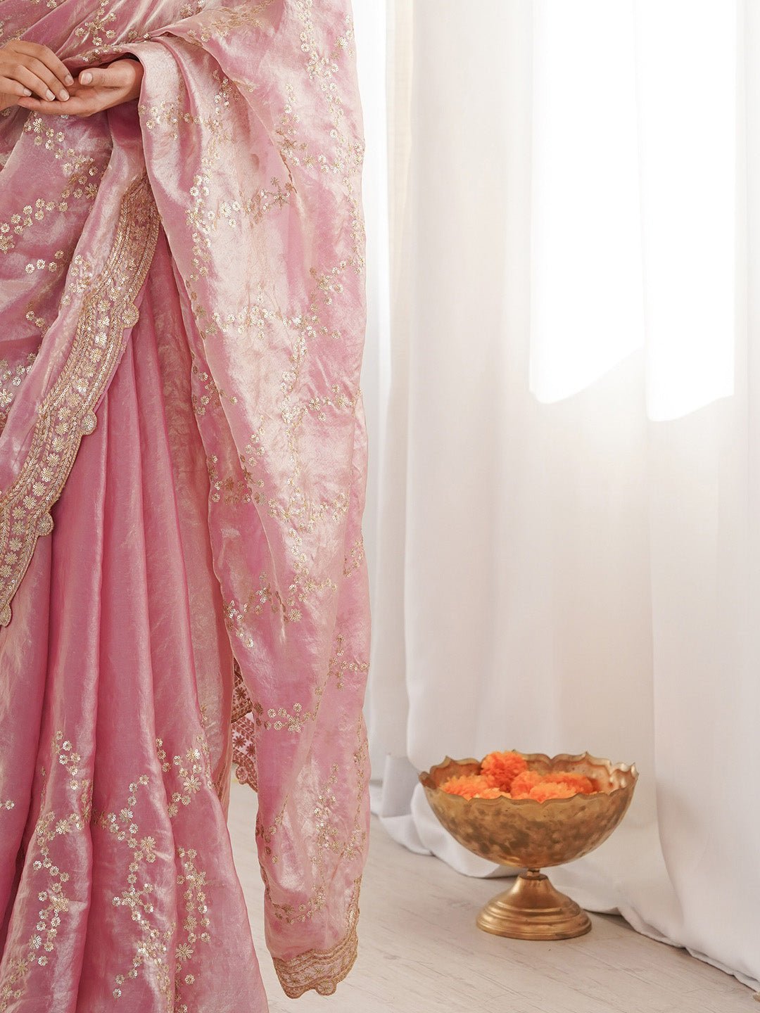 Pink Satin Emblished Party Wear Saree - Ressa