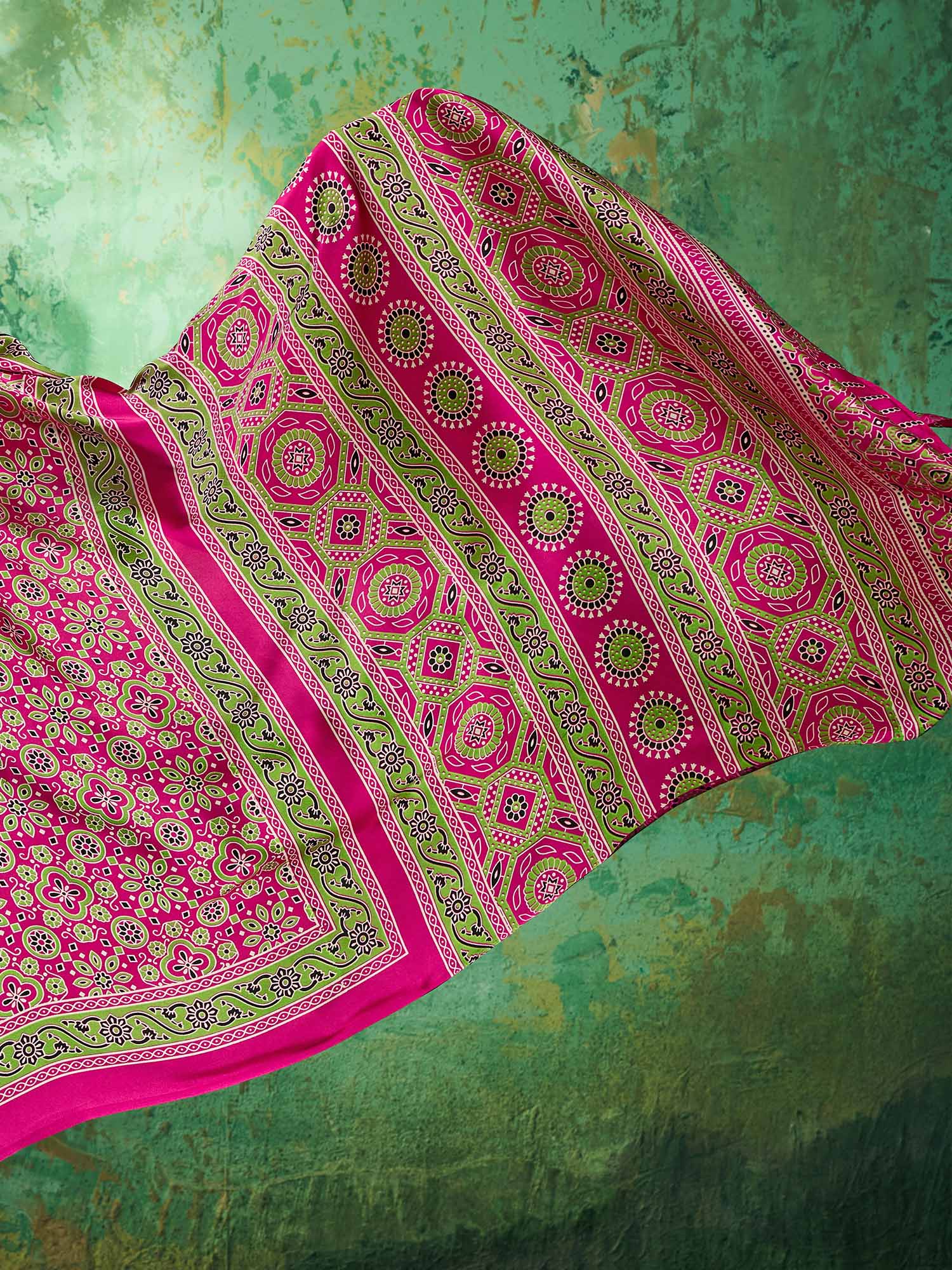 Pink Satin Silk Block Printed Saree - Ressa