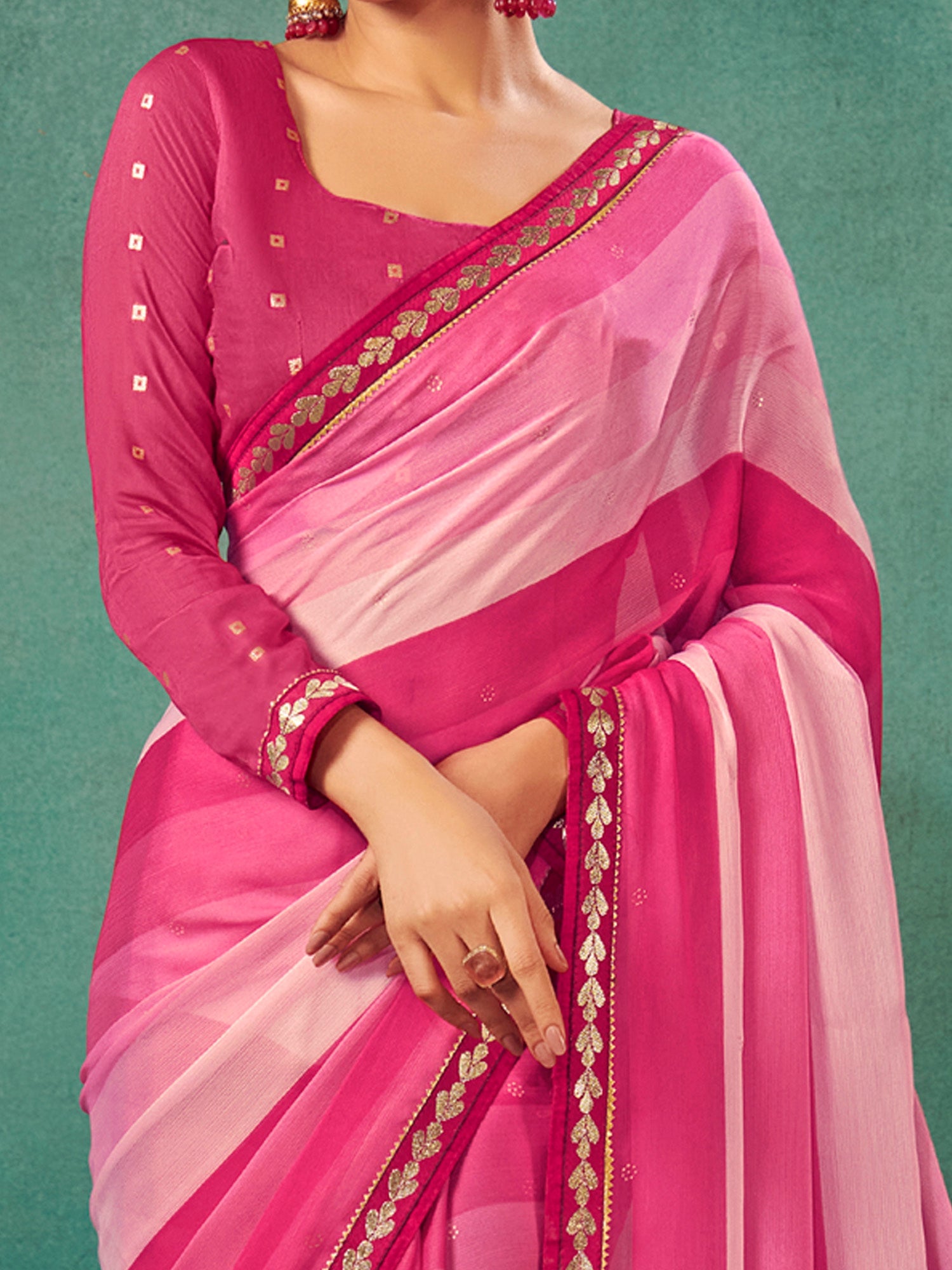 Pink Shades Chiffon Striped Print Saree - Ressa