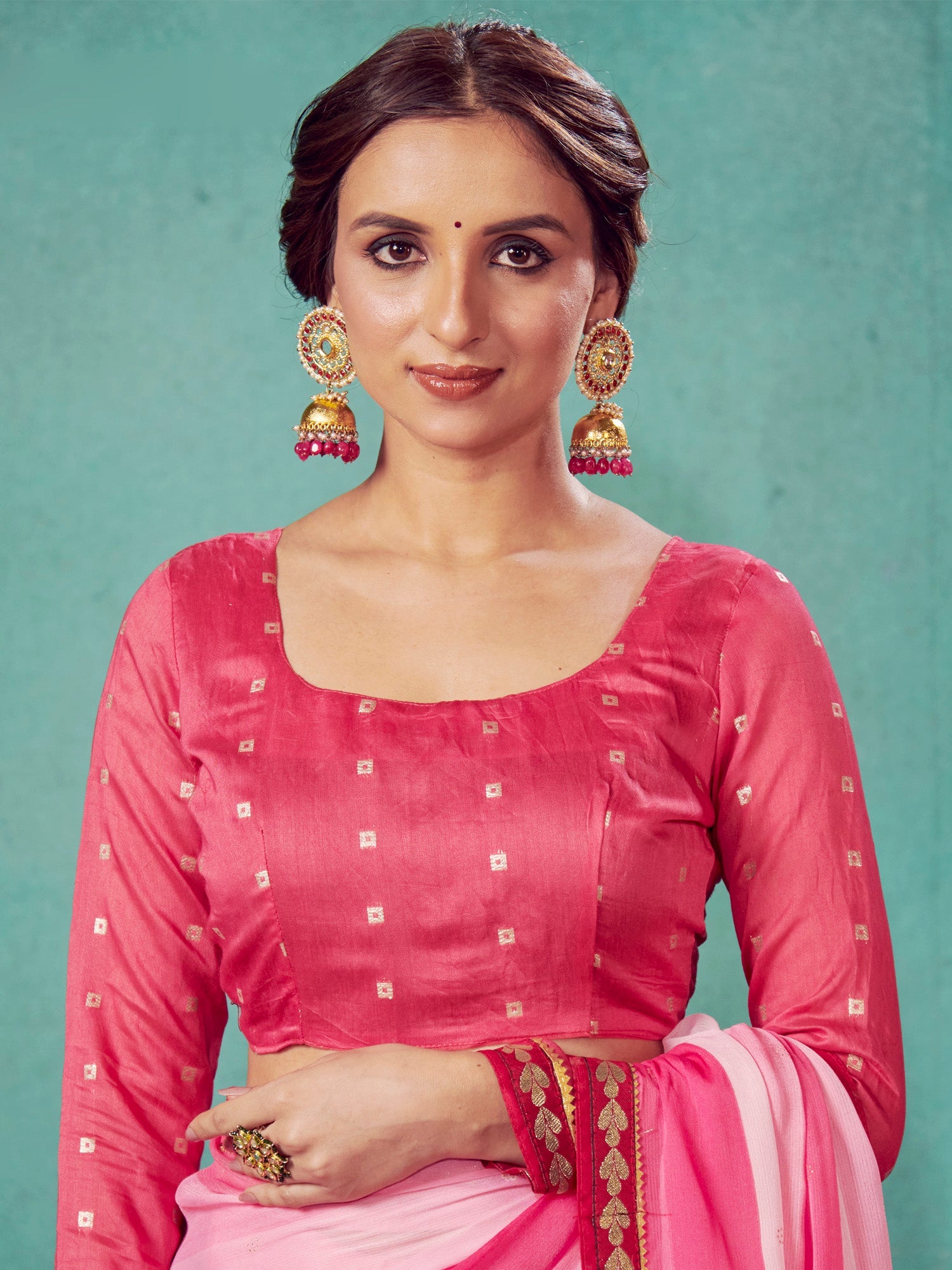 Pink Shades Chiffon Striped Print Saree - Ressa