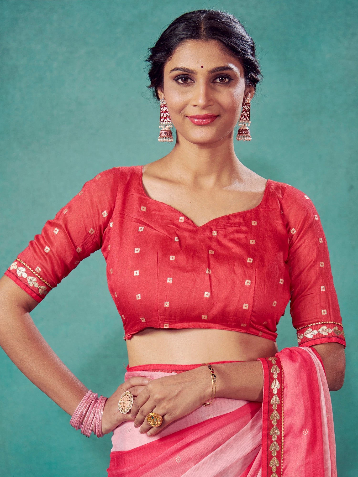 Pink Shades Silk Blend Horizontal Striped Print Saree - Ressa
