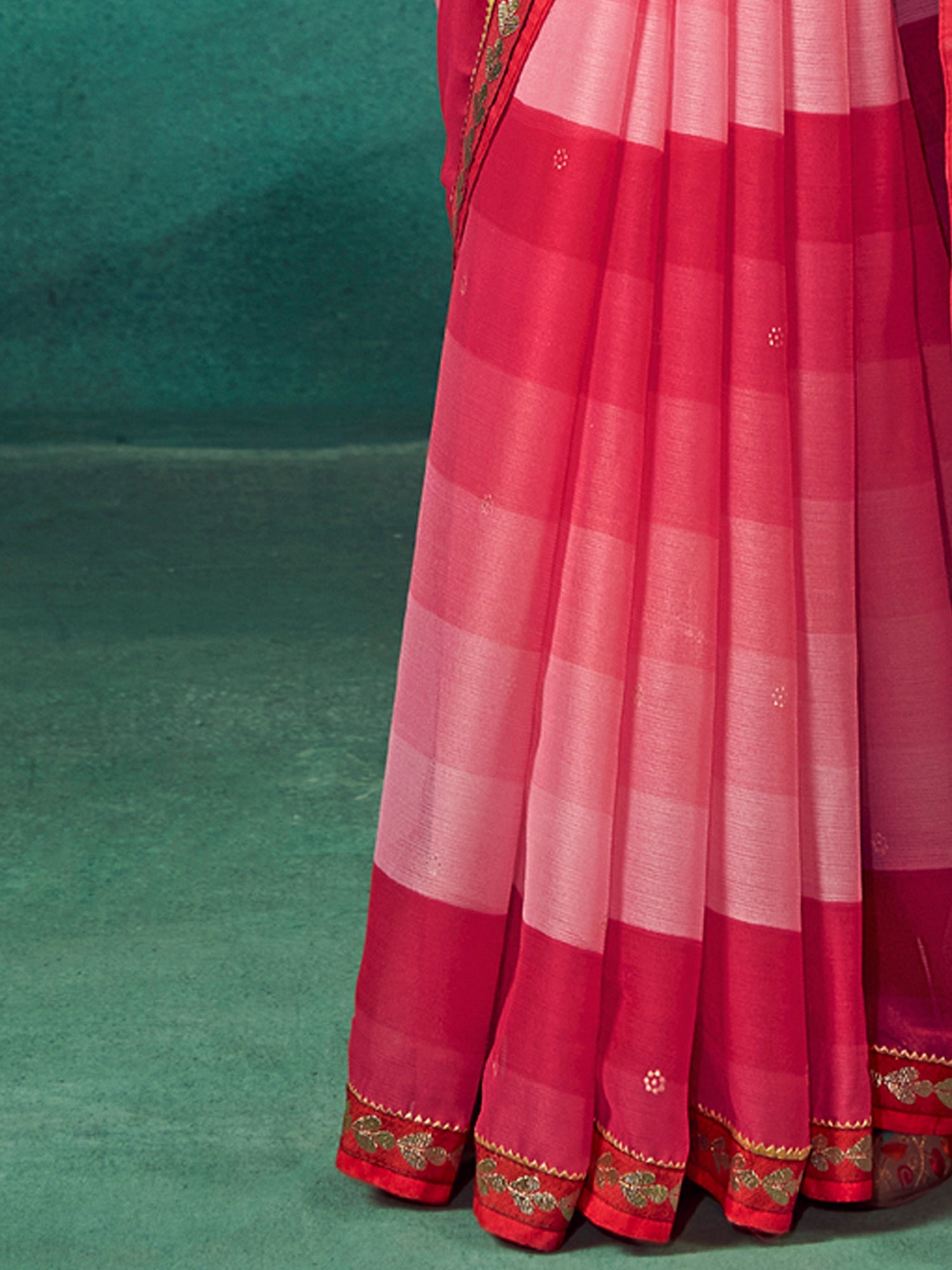 Pink Shades Silk Blend Horizontal Striped Print Saree - Ressa