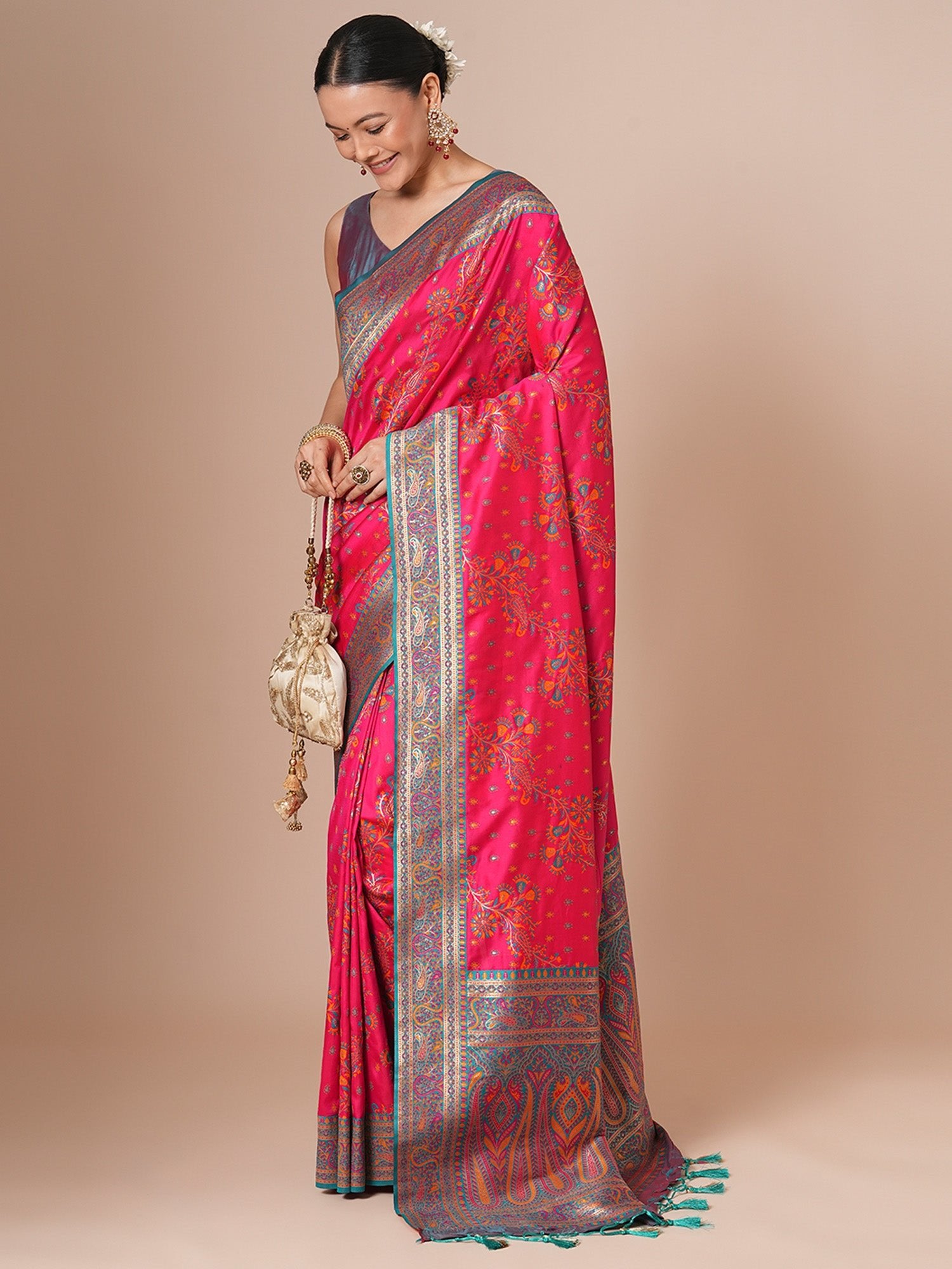 Pink Silk Blend Banarasi Silk Saree - Ressa