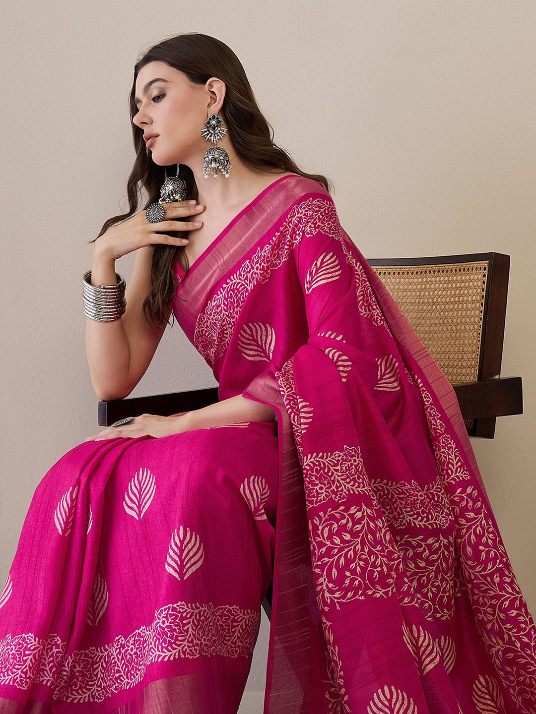 Pink Silk Blend Batik Printed Saree - Ressa